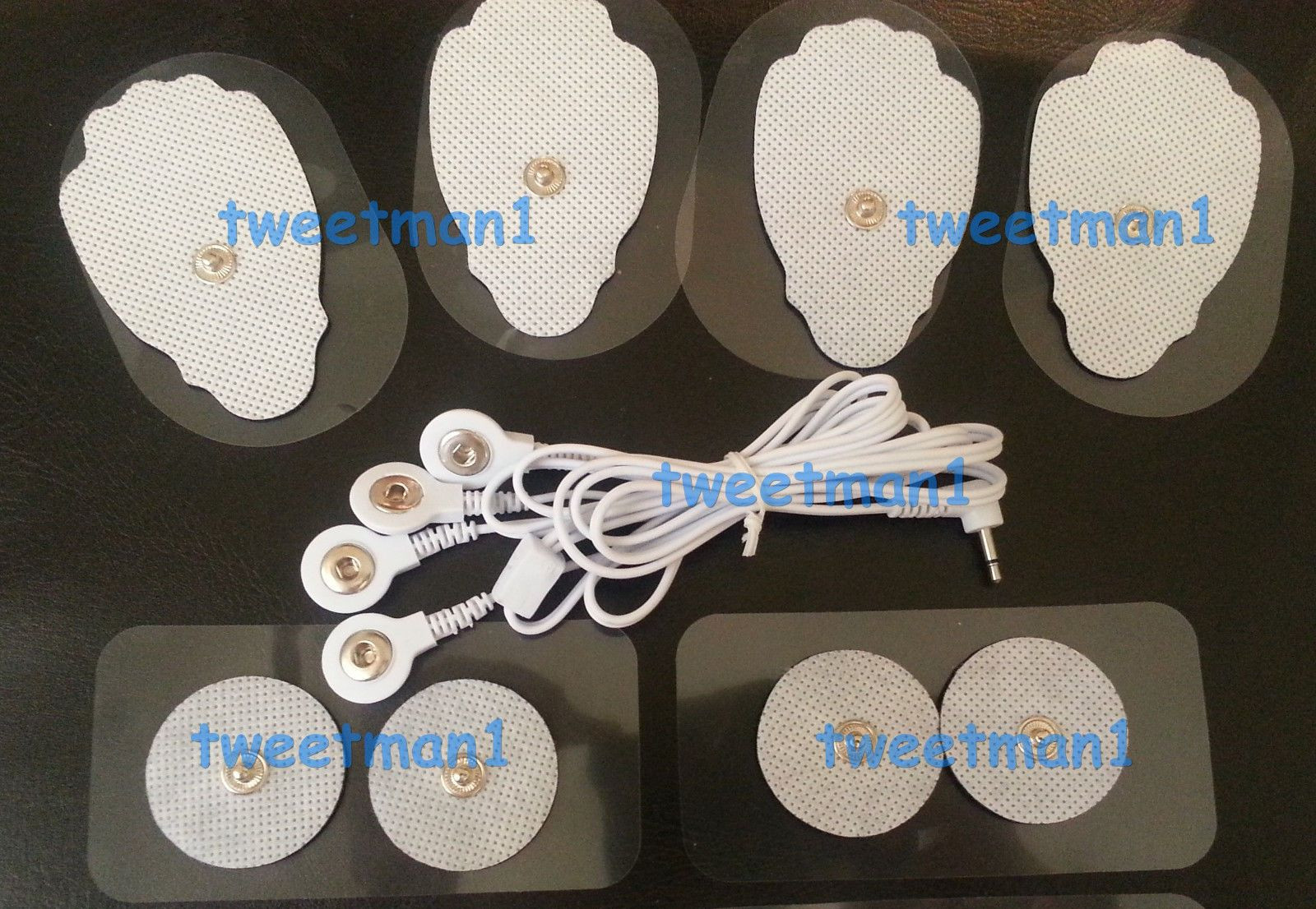 ELECTRODE LEAD CABLE (2.5mm) + PADS (4 LG, 4 SM) FOR TENS, ELECTROTHERAPY, IFC