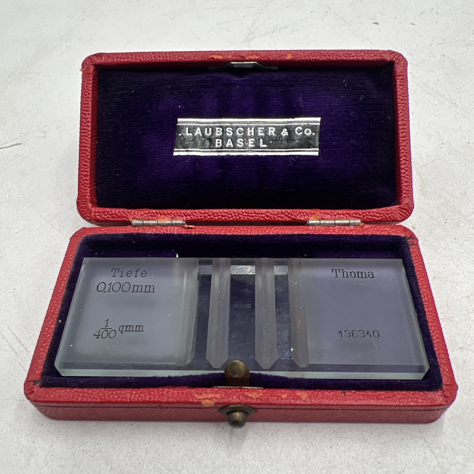 Vintage Blutkörper-Zählkammer German Glass Hemacytometer Laubscher & Co Basel