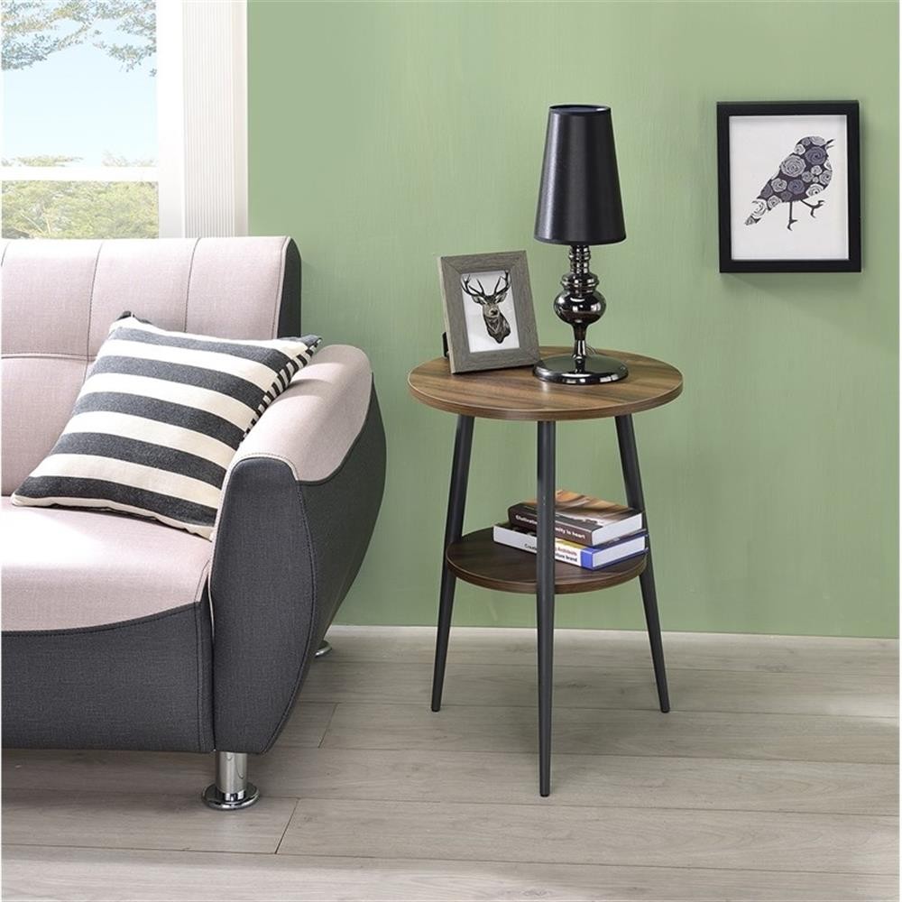 Pemberly Row Contemporary 2-Tier Round Wood End Table in Dark Wood/Black