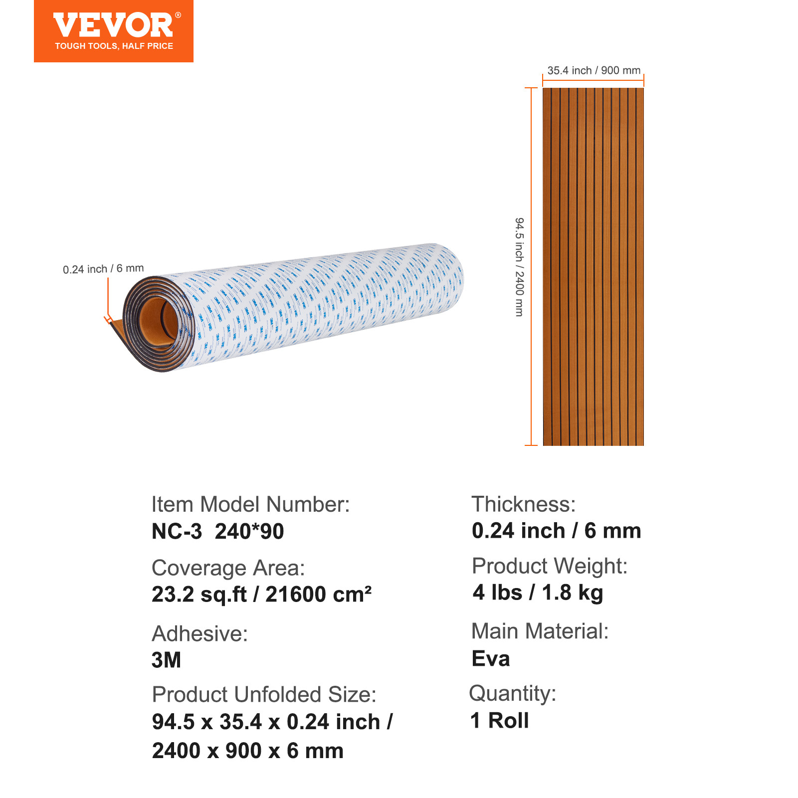 VEVOR Boat Flooring EVA Foam Boat Decking 94.5" x 35.4" Self-Adhesive Flooring