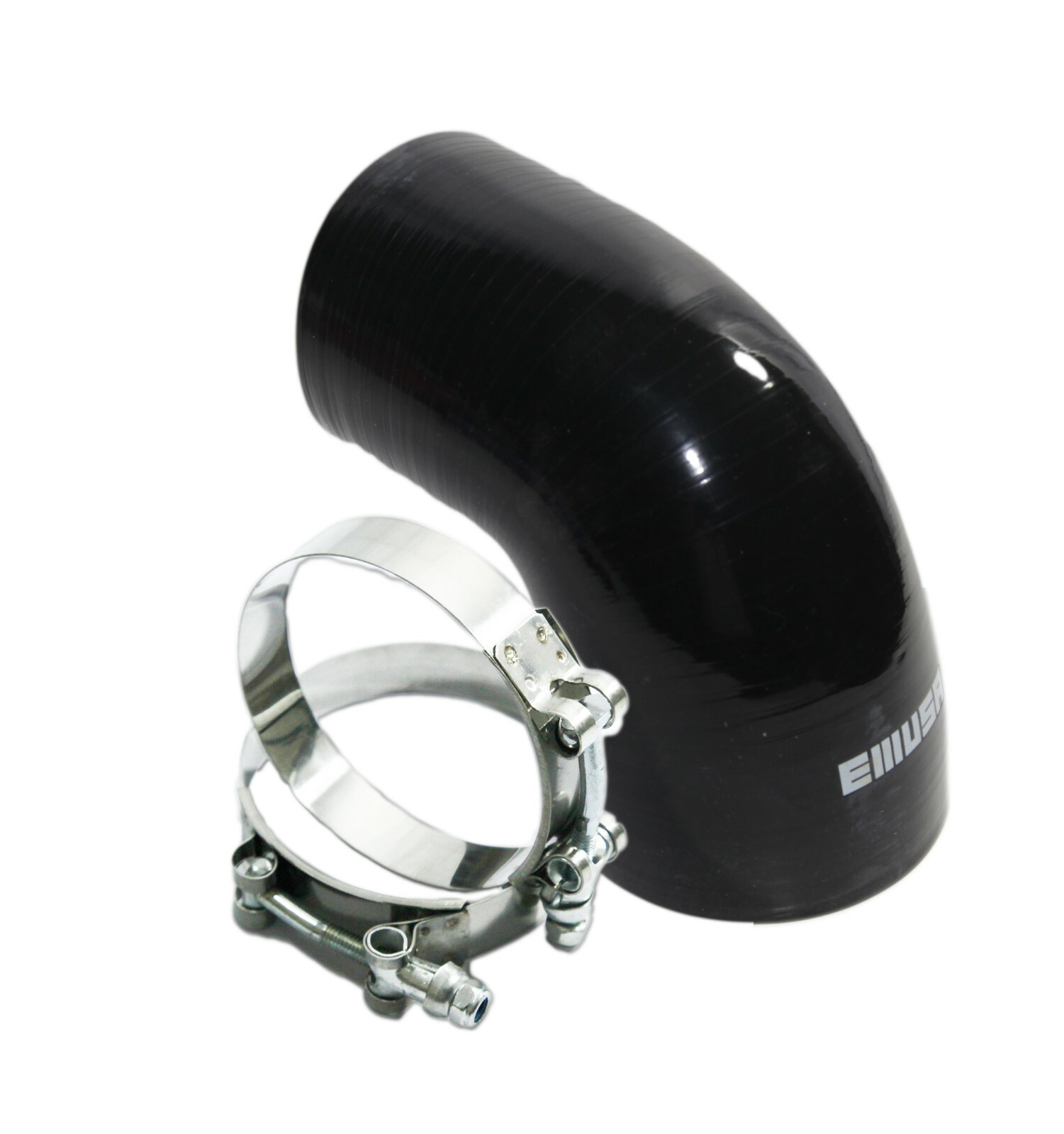 Universal BLACK 4PLY 1x90 Degree 3"-4"ID Silicone+ 2xStainles Steel T-clamp