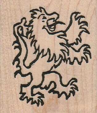 Rampant Lion Facing Right 2 1/4 x 2 1/2" Rubber Stamp, Fantasy Stamp