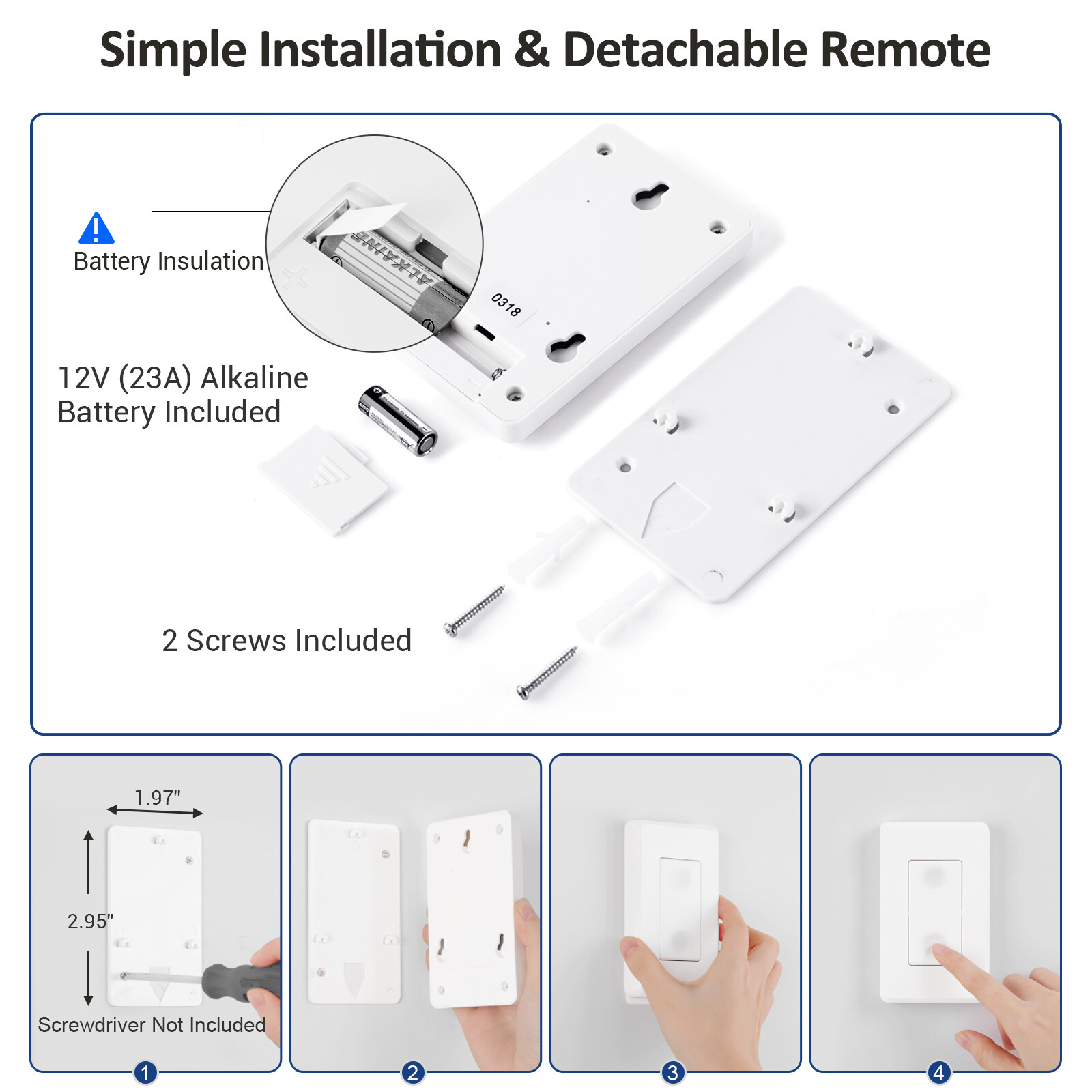 DEWENWILS Remote Control Light Socket Wall Mounted Wireless Light Switch White
