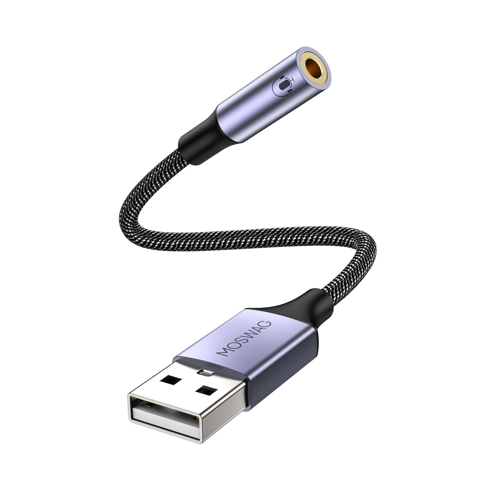 MOSWAG USB to 3.5mm Jack Audio Adapter 0.65Feet/20cm, External 1 pack, Black