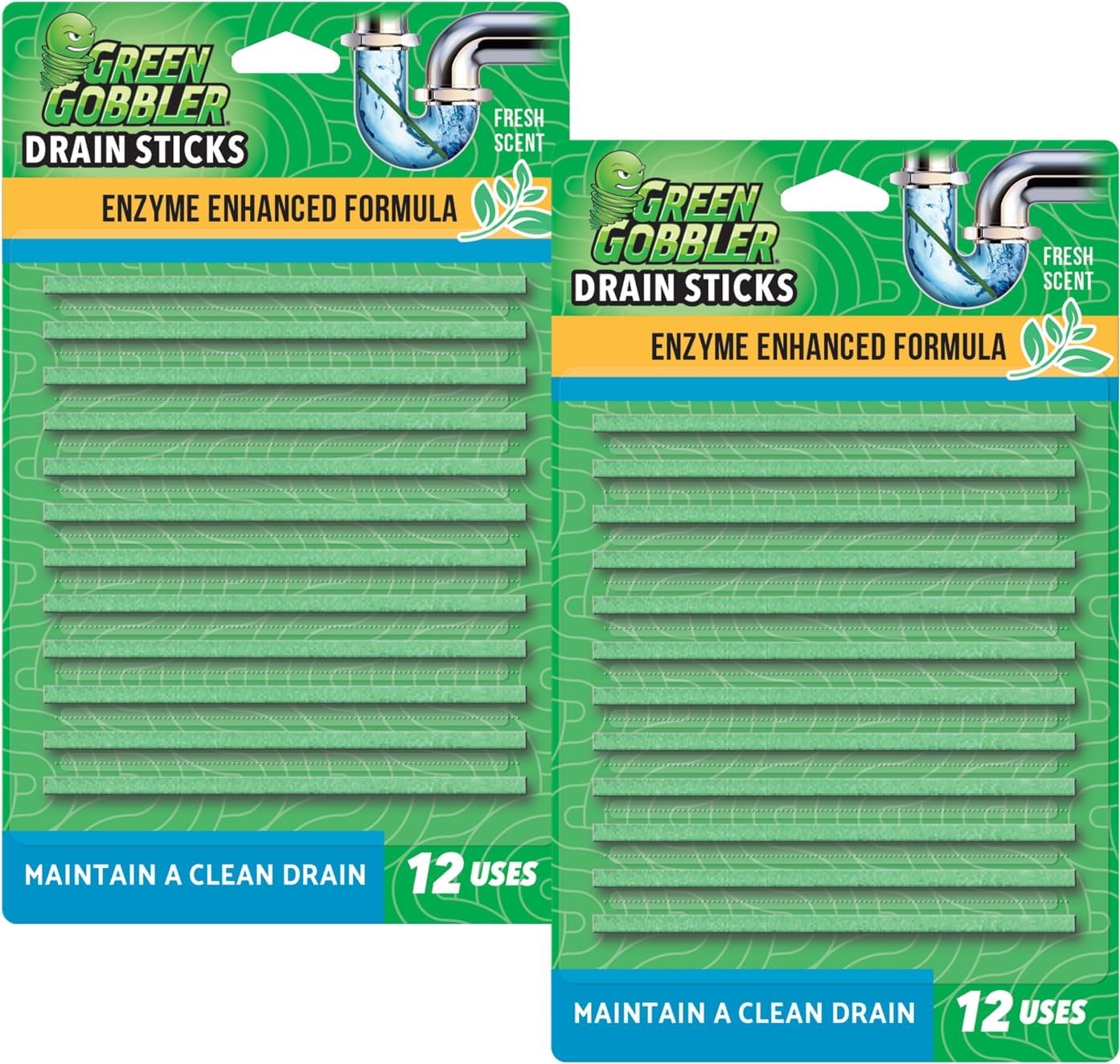 Green Gobbler Drain Cleaner & Deodorizer FRESH SCENT 12 Count (Pack of 2)