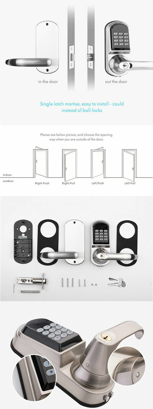 Electronic Code Digital Keyless Keypad Security Entry Door Lock Knob Left Hand