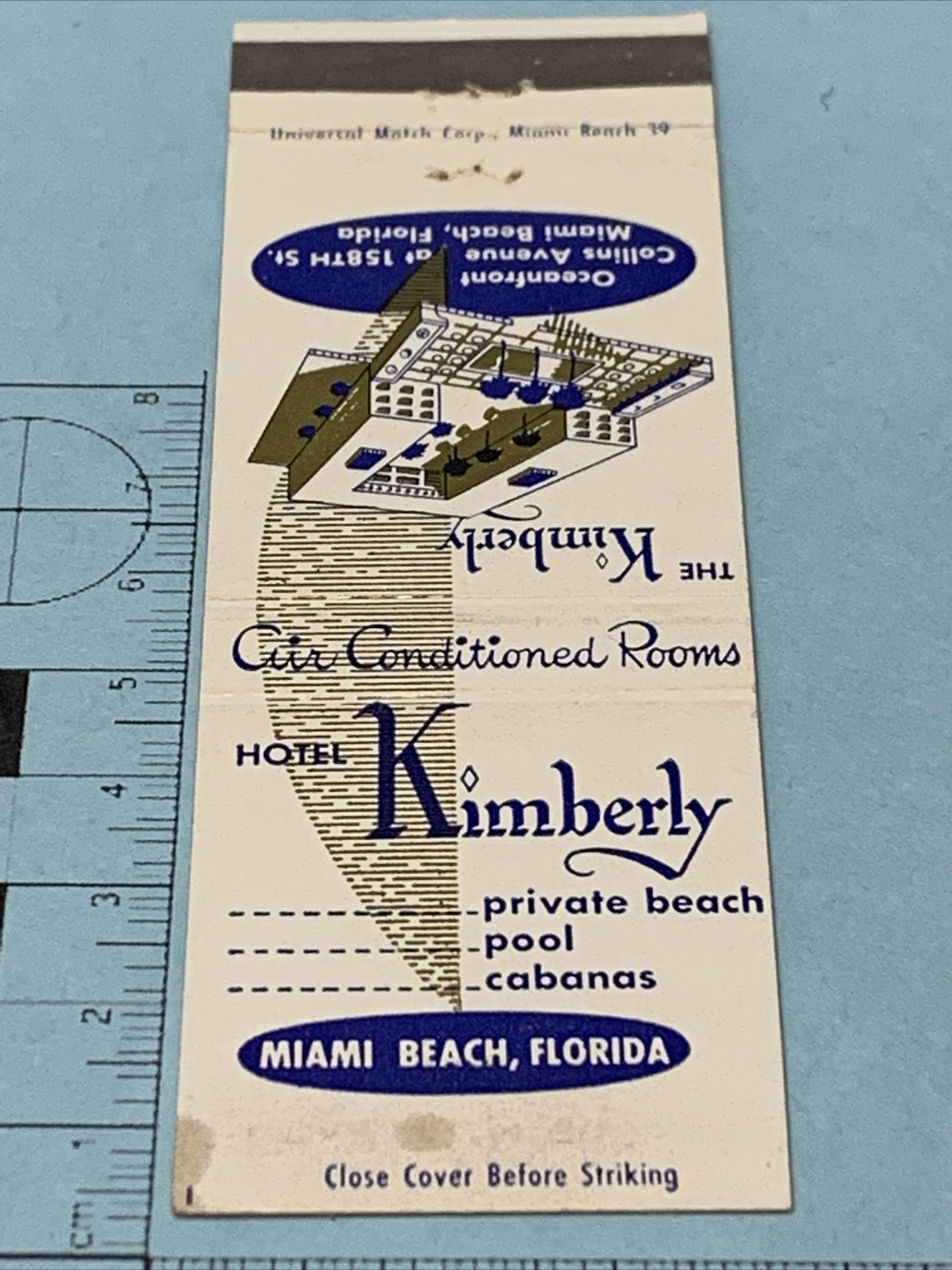 Front Strike Matchbook Cover  Hotel Kimberly  Miami Beach, Florida  gmg unstruck