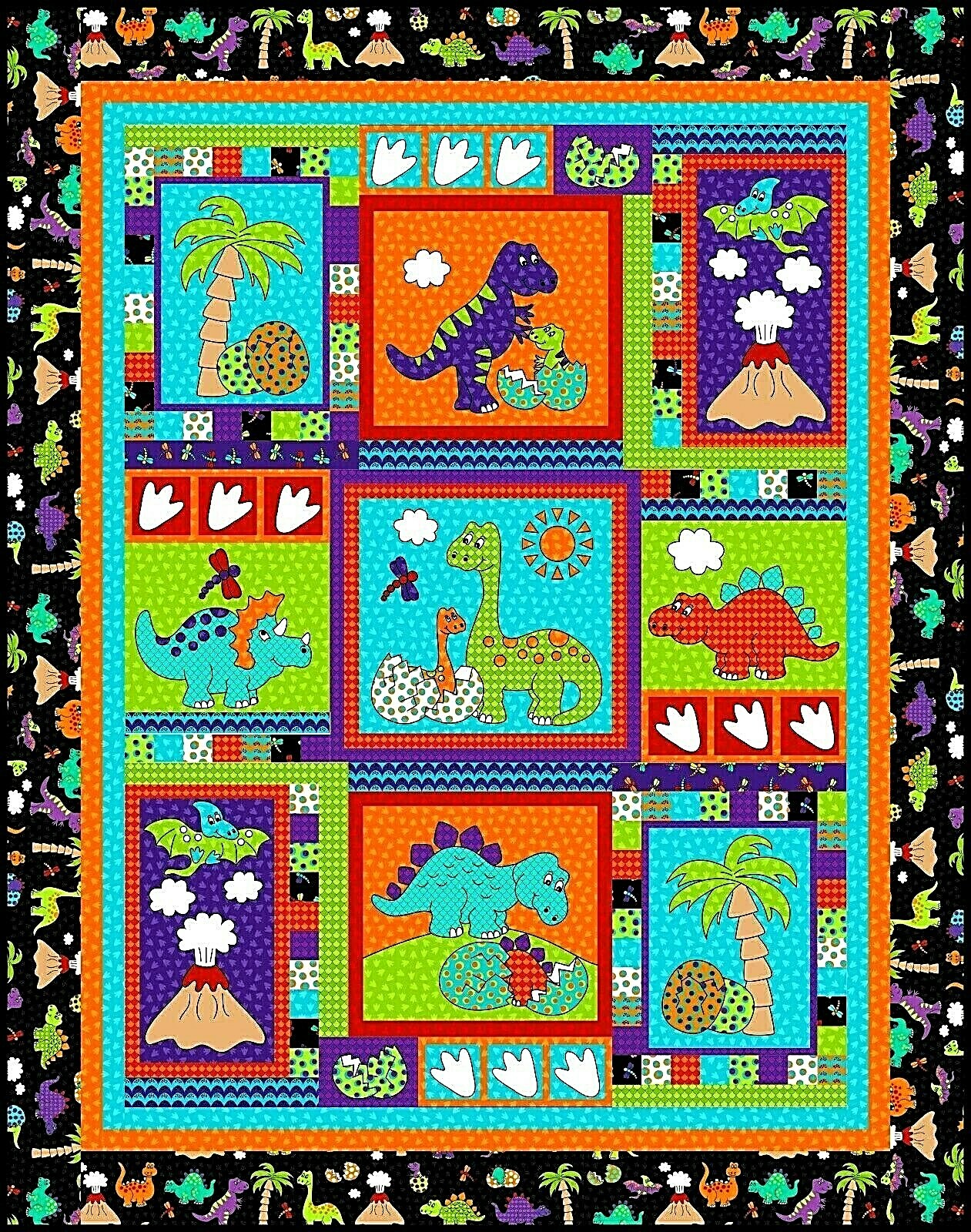 New Applique Crib Quilt Sampler Pattern  DINOLAND 66" x 84"