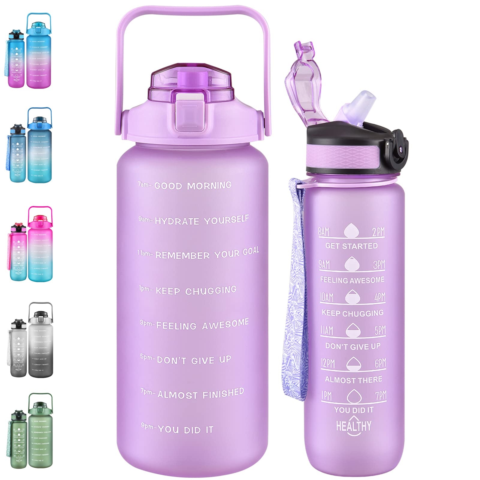 2 Pack Motivational Water Bottle with Times to Drink - Light Purple