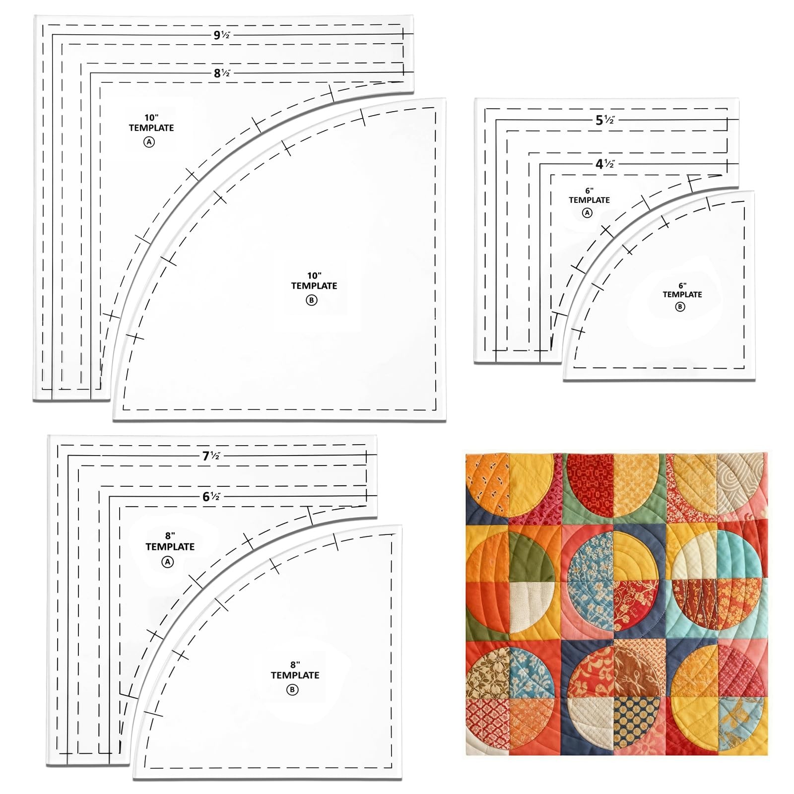 Jieting 3 Set Drunkards Path Quilting Templates, 10" 8" 6" Large Acrylic Quil...