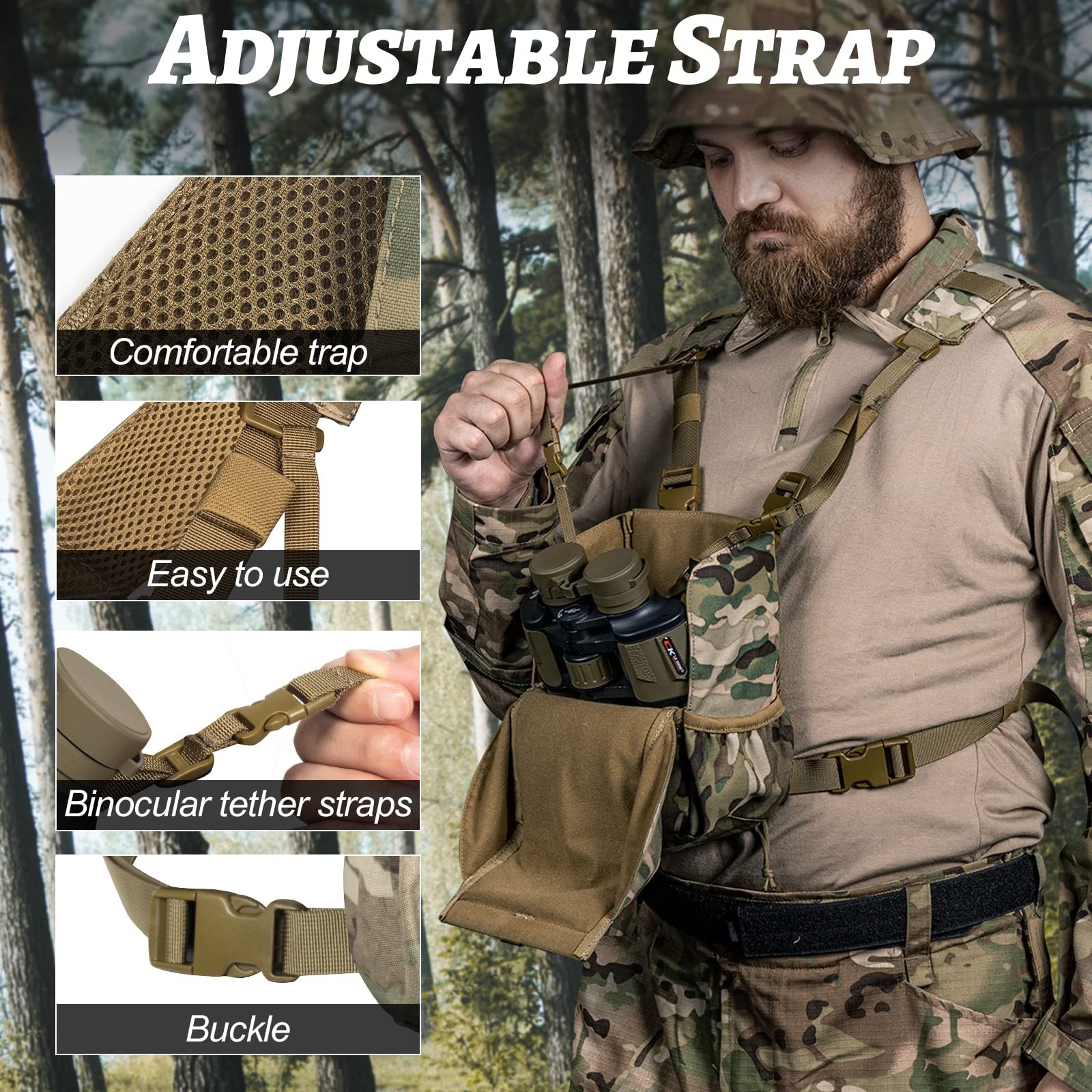 VISMIX Binocular Harness, Adjustable Harness Chest Pack Large, Camo