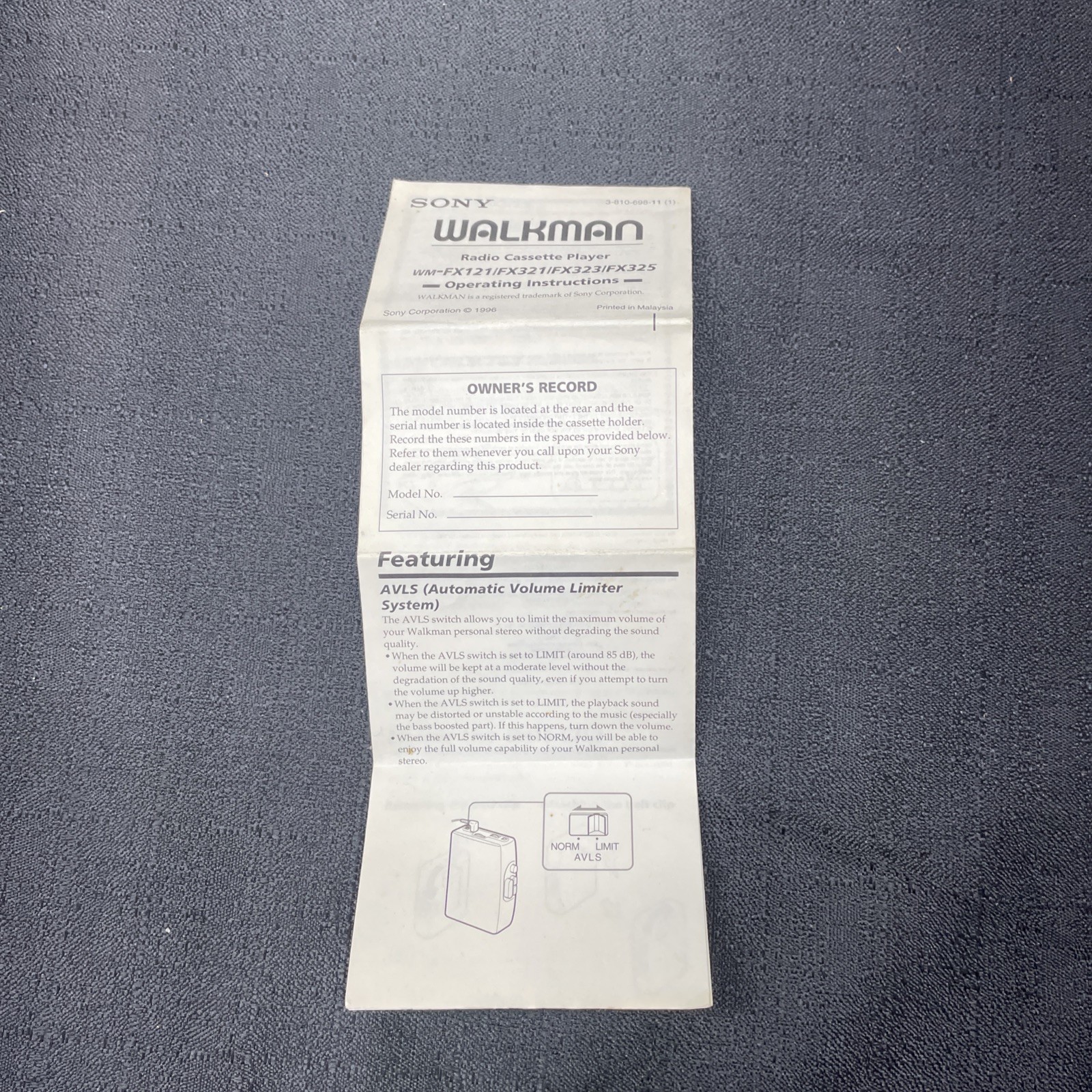 OPERATING INSTRUCTIONS Sony WALKMAN WM-FX121 FM/AM  Cassette Player FX127, FX321