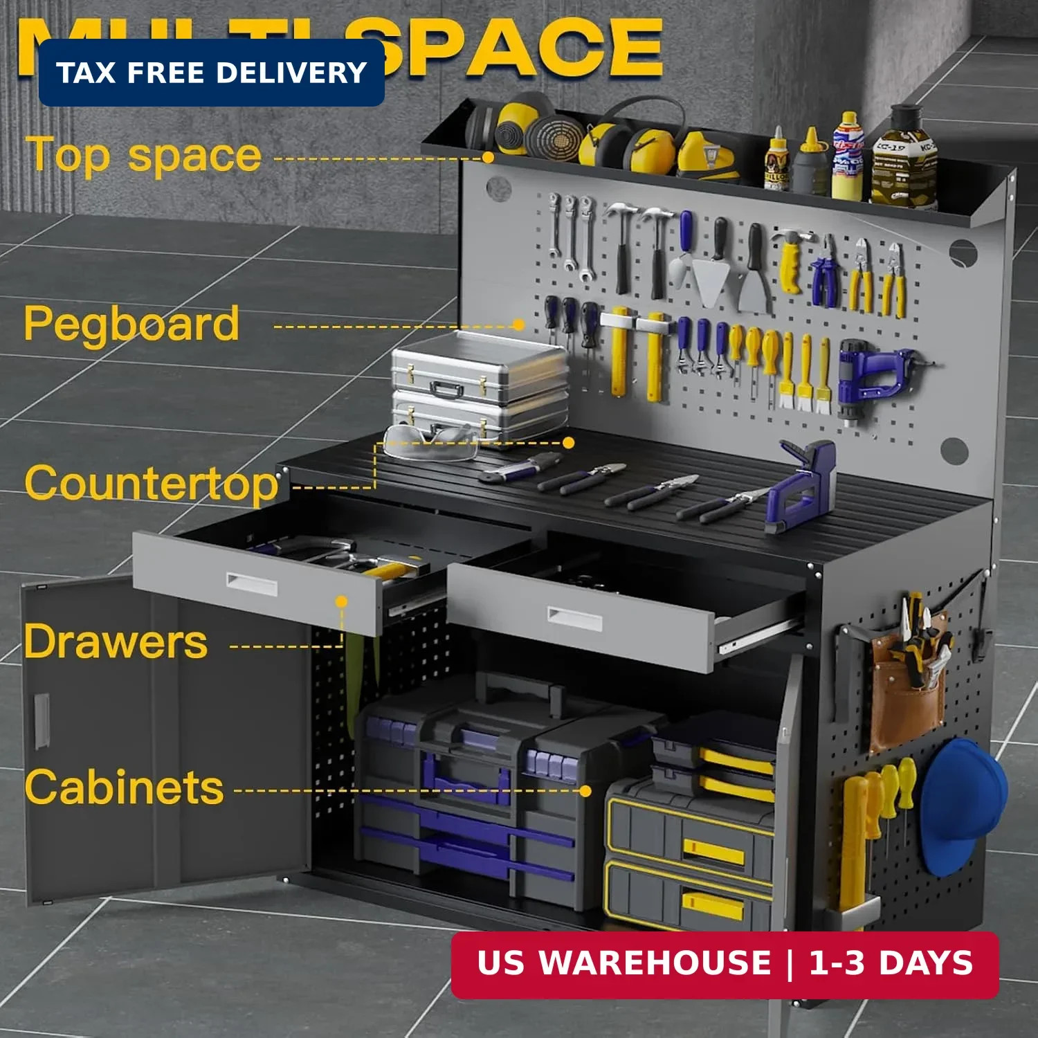 48" Work Bench,Heavy Duty 2500 LBS Capacity Workbench with Drawers and Storage,W