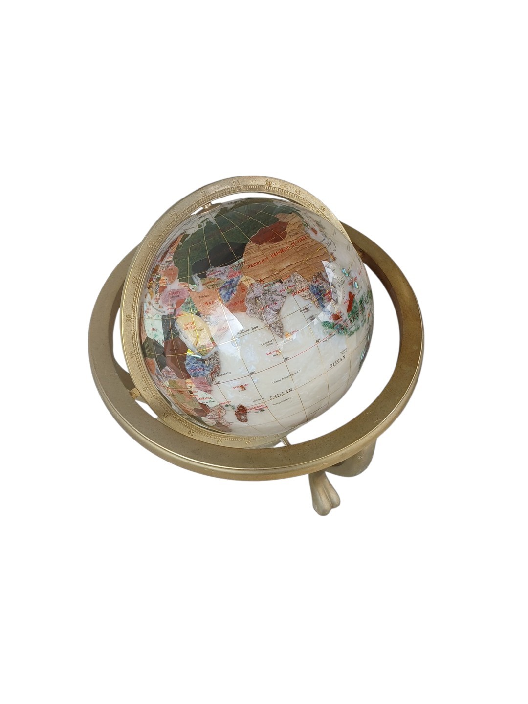 World Globe Semi Precious Gemstone 14"