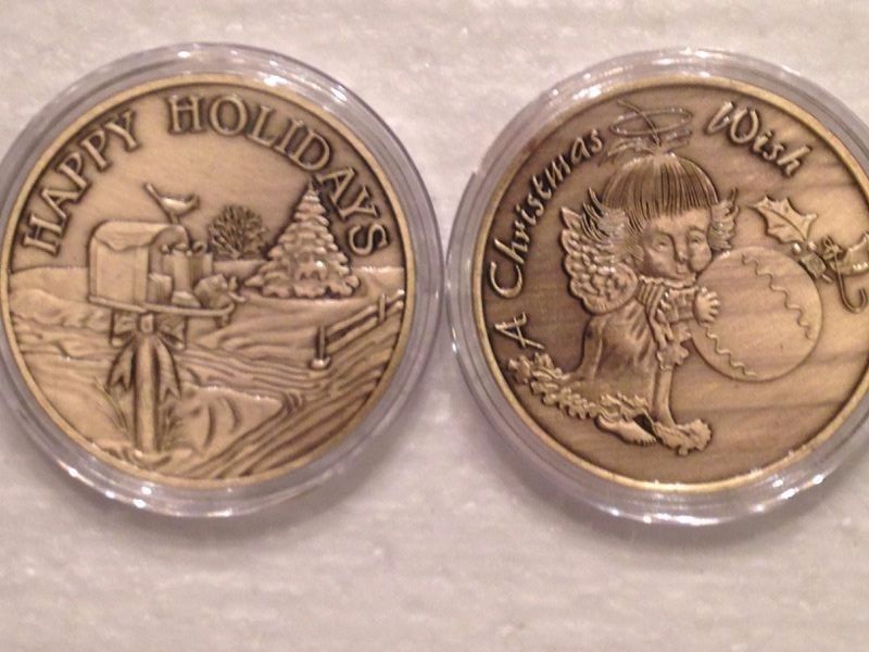Lot of 5 Christmas Wish Coin Angel/Ornament Happy Holidays Antique Bronze Layer