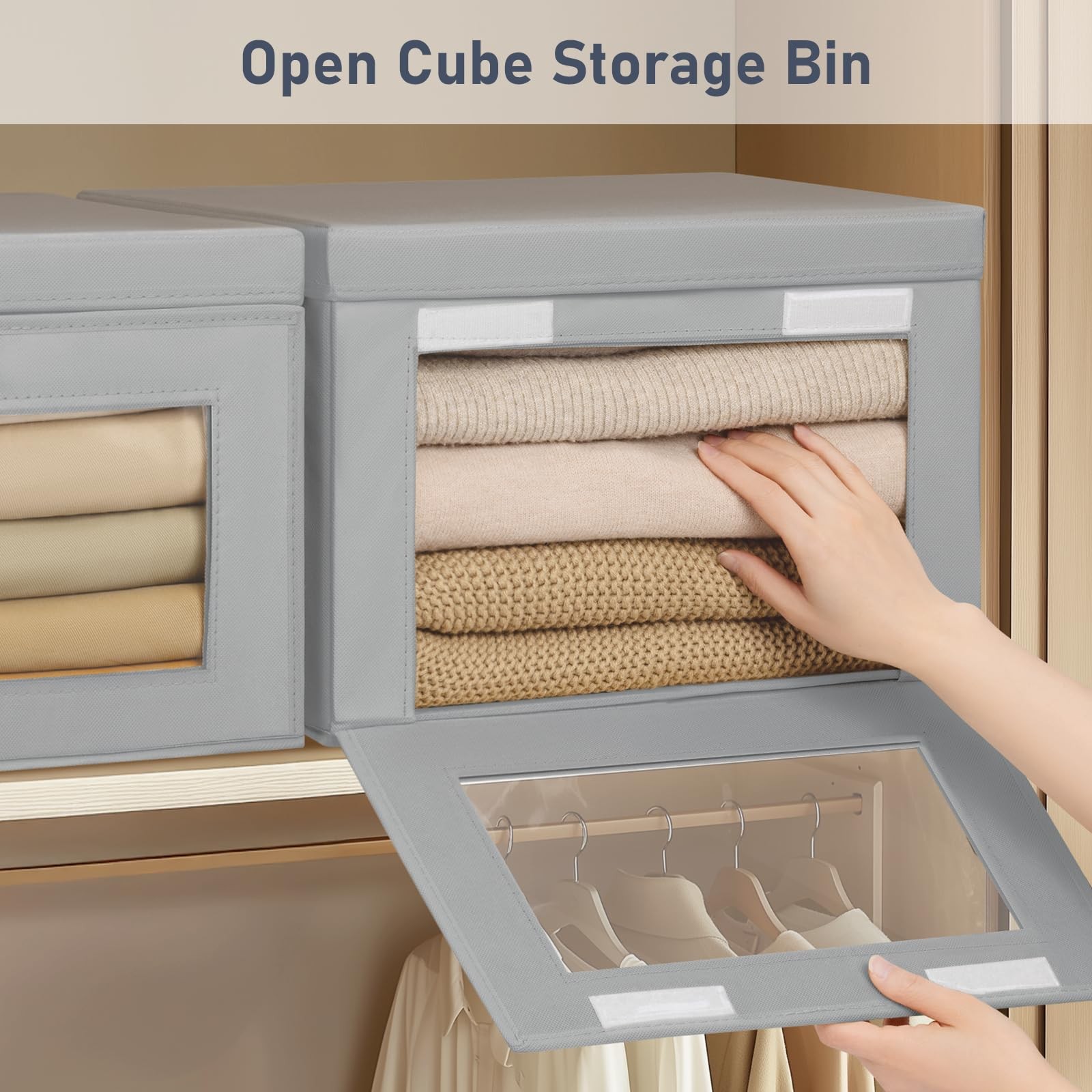 Storage Bins with Lids - 4 Pack Large Fabric Closet Organizer with Window & H...