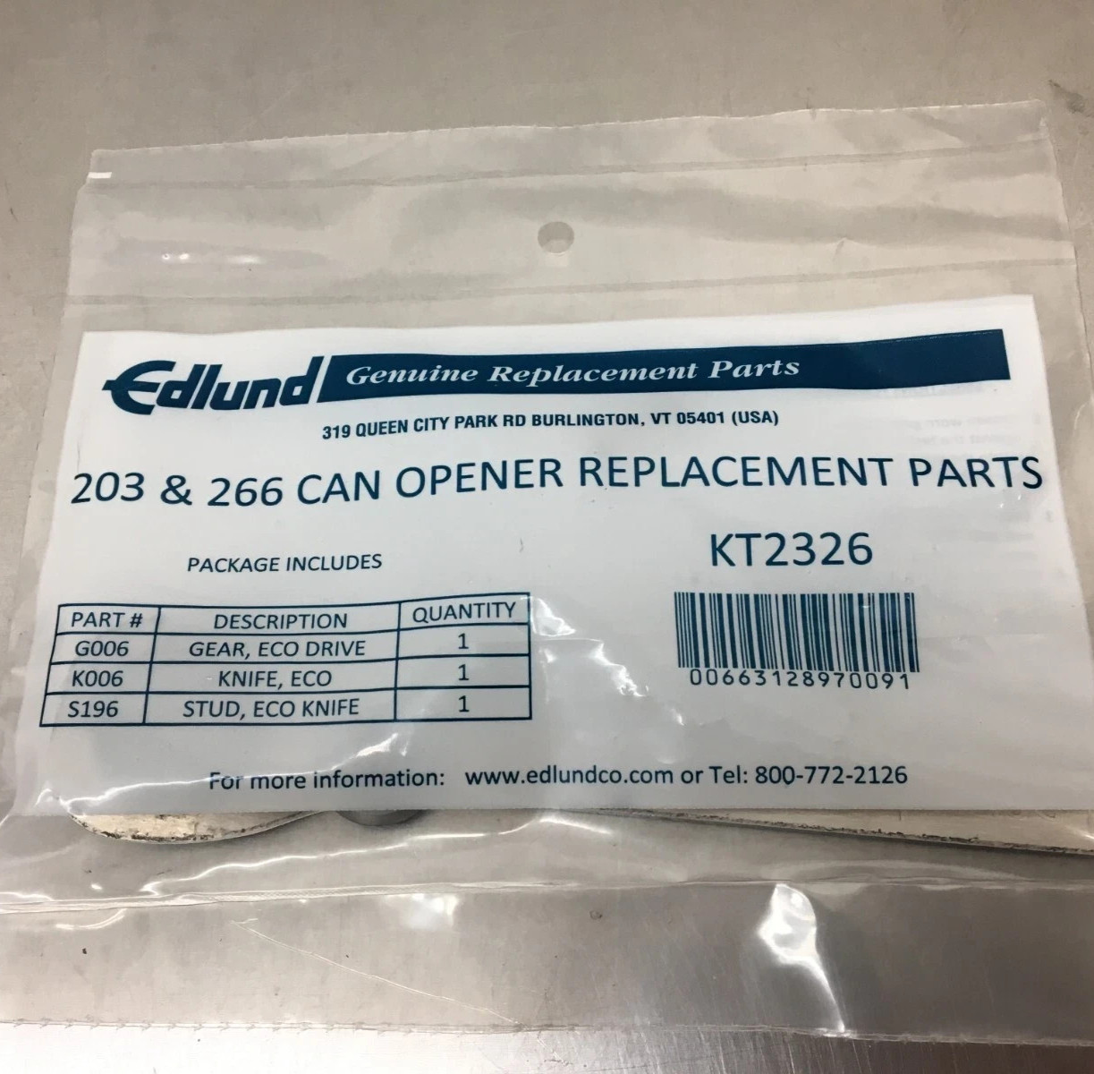 Edlund KT2326 Gear Knife Stud for Model 201 203 266 Electric Can Openers +Wrench