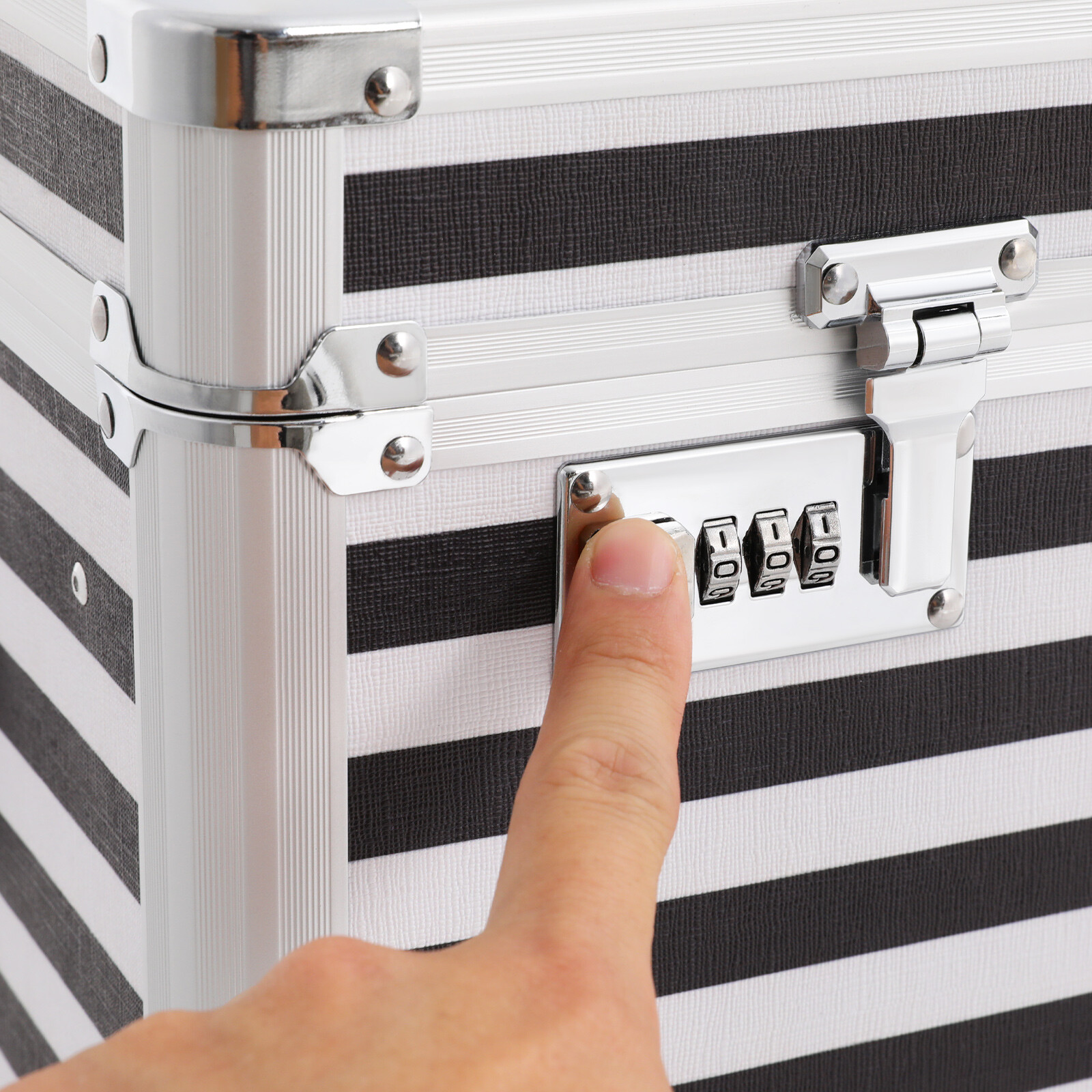 Striped style Rolling File Storage Case, Lockable File Box with Telescopic Pole