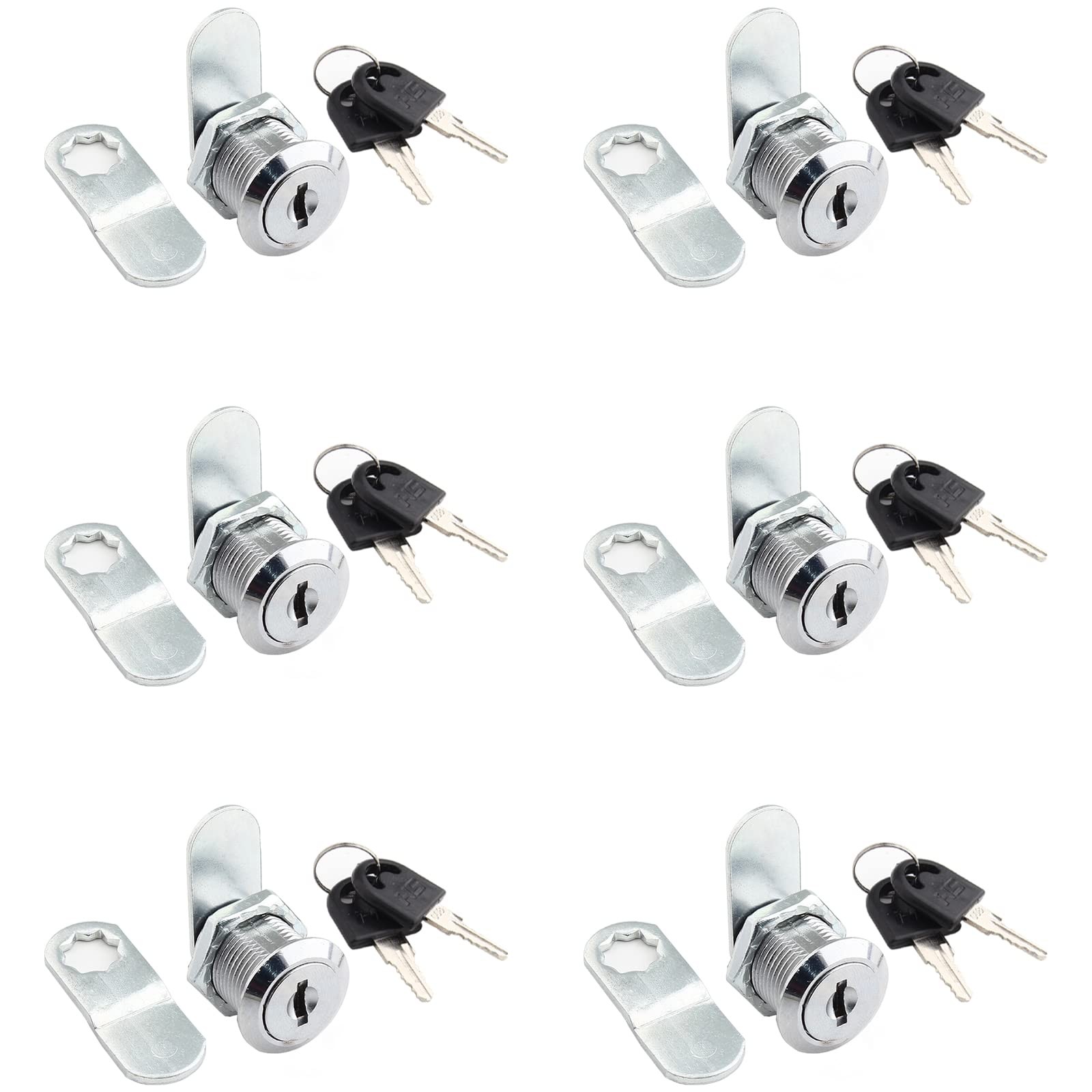 6 Pack 3/4 Inch Cabinet Cam Lock with Keys, Chrome Finish