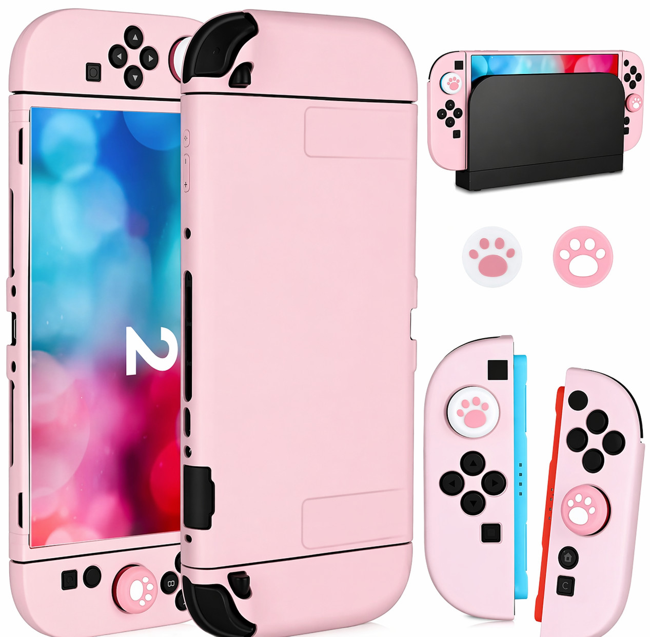 Nintendo Switch 2 Protective Case Full Kit w/ 2 Joy-Con Covers, Different Colors