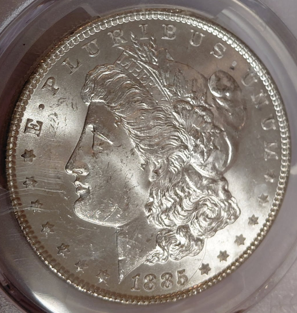 1885 PCGS-MS-64 Morgan Silver Dollar BLAST WHITE GREAT CARTWHEELS