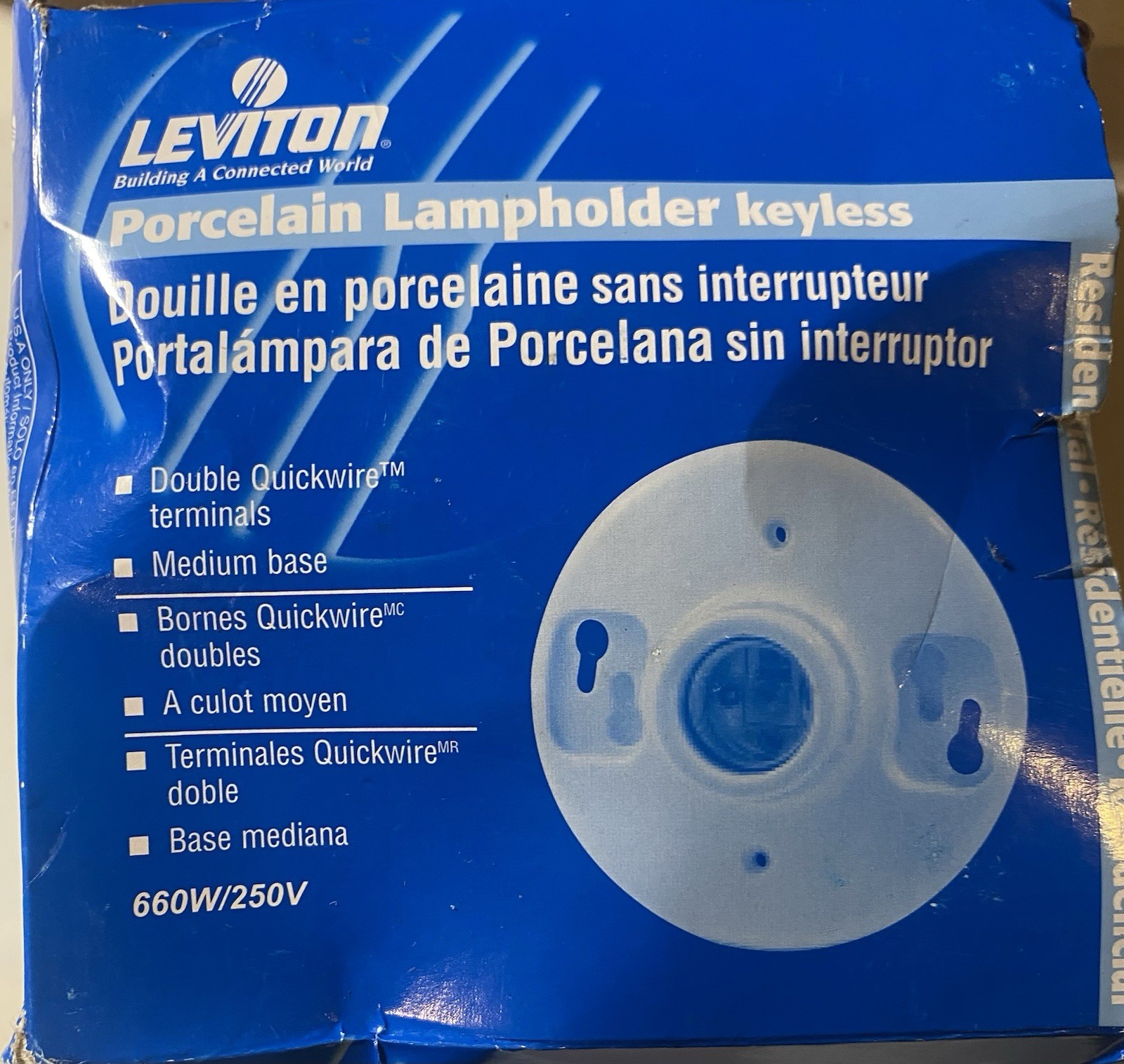 Lampholder Medium Base One Piece Single Circuit 4 Quick Wire Push In 9883