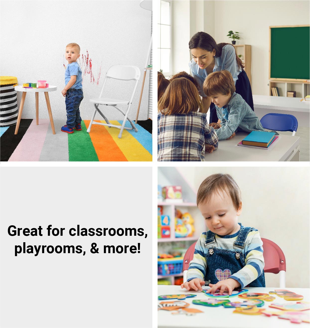 Kids Folding Chairs White Plastic 4 Pack Stackable Kindergarten Preschool Child