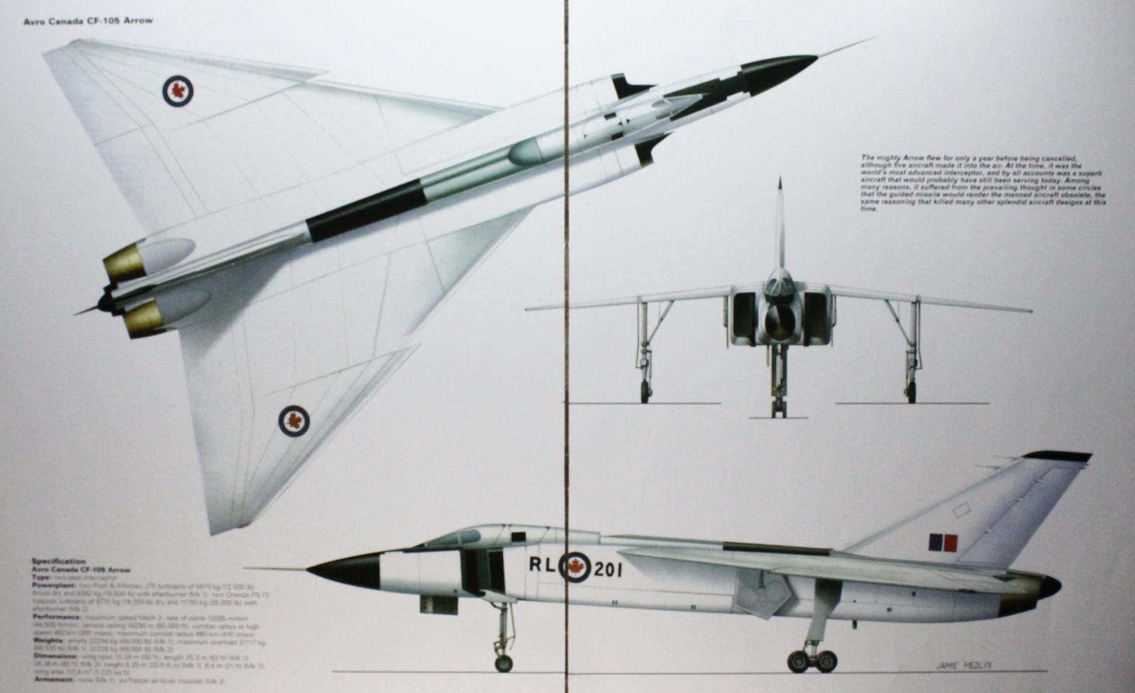 CF 105 Arrow Avro Canada Picture Article Vtg Art Aircraft Info Sheet Display