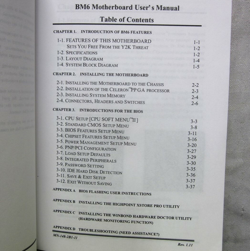 BM6 MOTHERBOARD User’s Manual booklet Soft Switch 1990s Celeron PPGA Processor