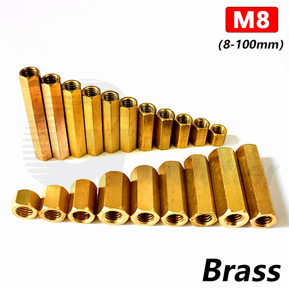 Brass M8 x 8-100mm Hexagon Nuts Hex Spacers Standoff Stud Connector Hex Long Nut