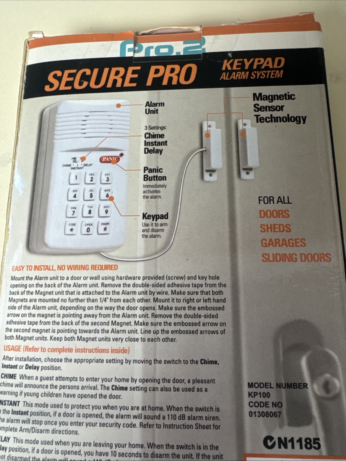 Secure Pro Keypad Wireless Battery-Operated Alarm System w/ Panic button NIB
