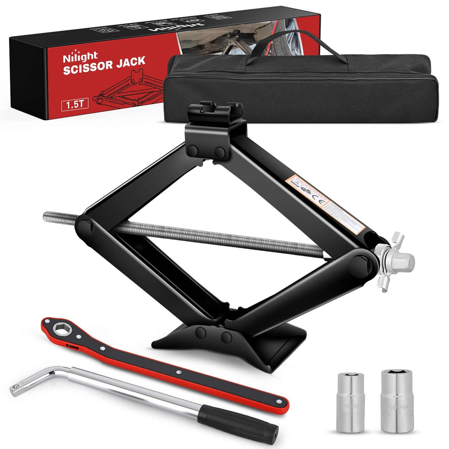 Nilight Scissor Jack Kit for Car 3307 lbs Portable Steel Scissor Lift Jack Black