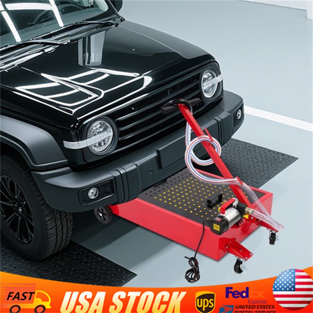 Oil Drain Pan Low Profile with Electric Pump 120W and Wheels Car Truck 17Gal