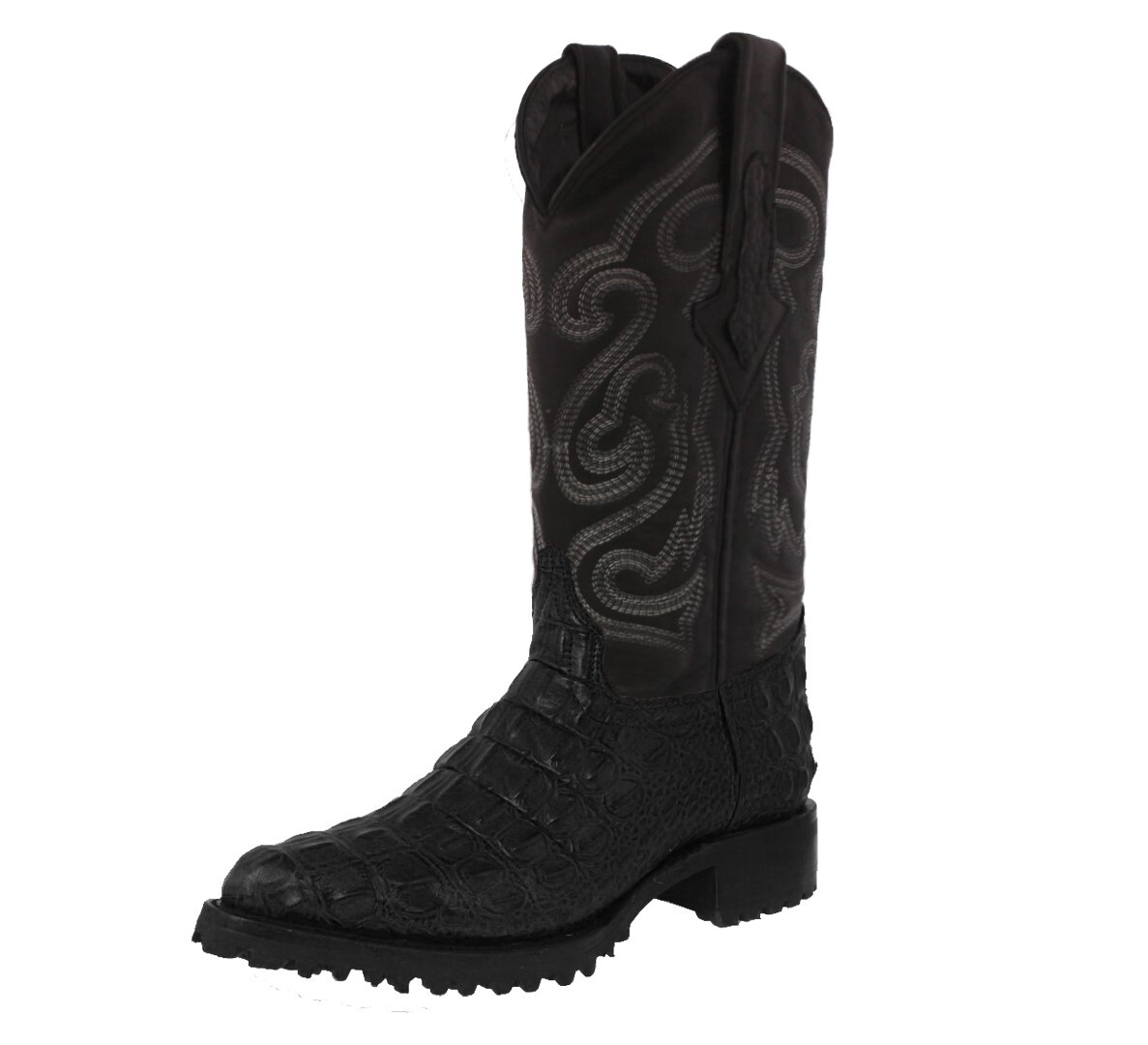 Mens Black Motorcycle Boots Alligator Back Pattern Leather J Toe Cowboy Botas