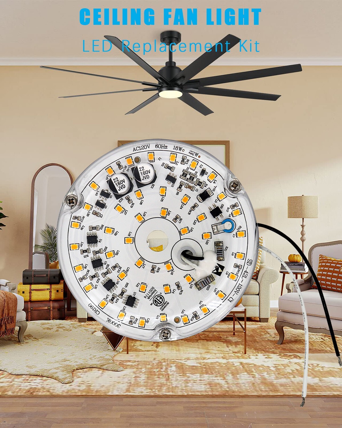 Light Kit for Ceiling Fan 4 Inch Replacement, 18W LED Retrofit LED Panel Light