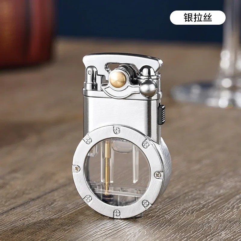 Metal Dual Fire Arm Lighter Outdoor Windproof Transparent Window Inflatable