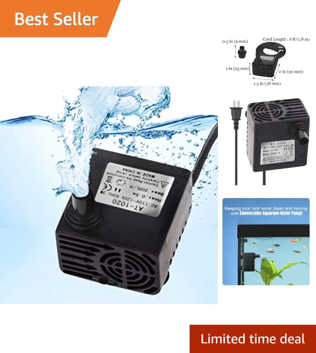 Versatile Black Plastic Pond Pump for Small Water Devices & Features