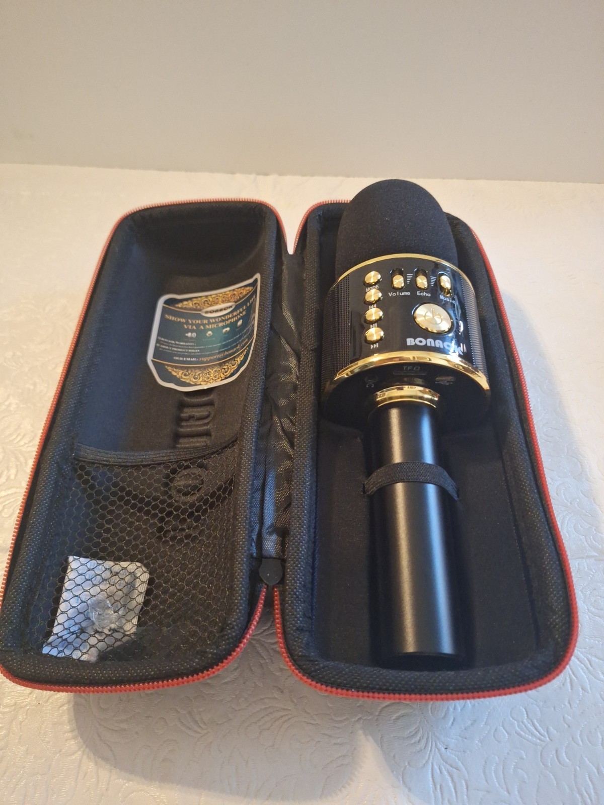 BONAOK Wireless Bluetooth Karaoke Microphone In Black/Gold
