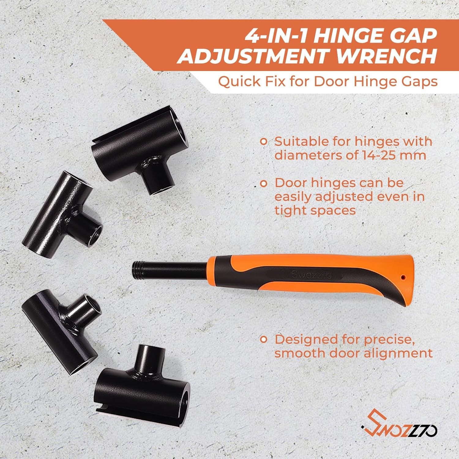 Heavy-Duty Door Hinge Gap Adjustment Tool Kit with Rubber Grip, 4 Sizes