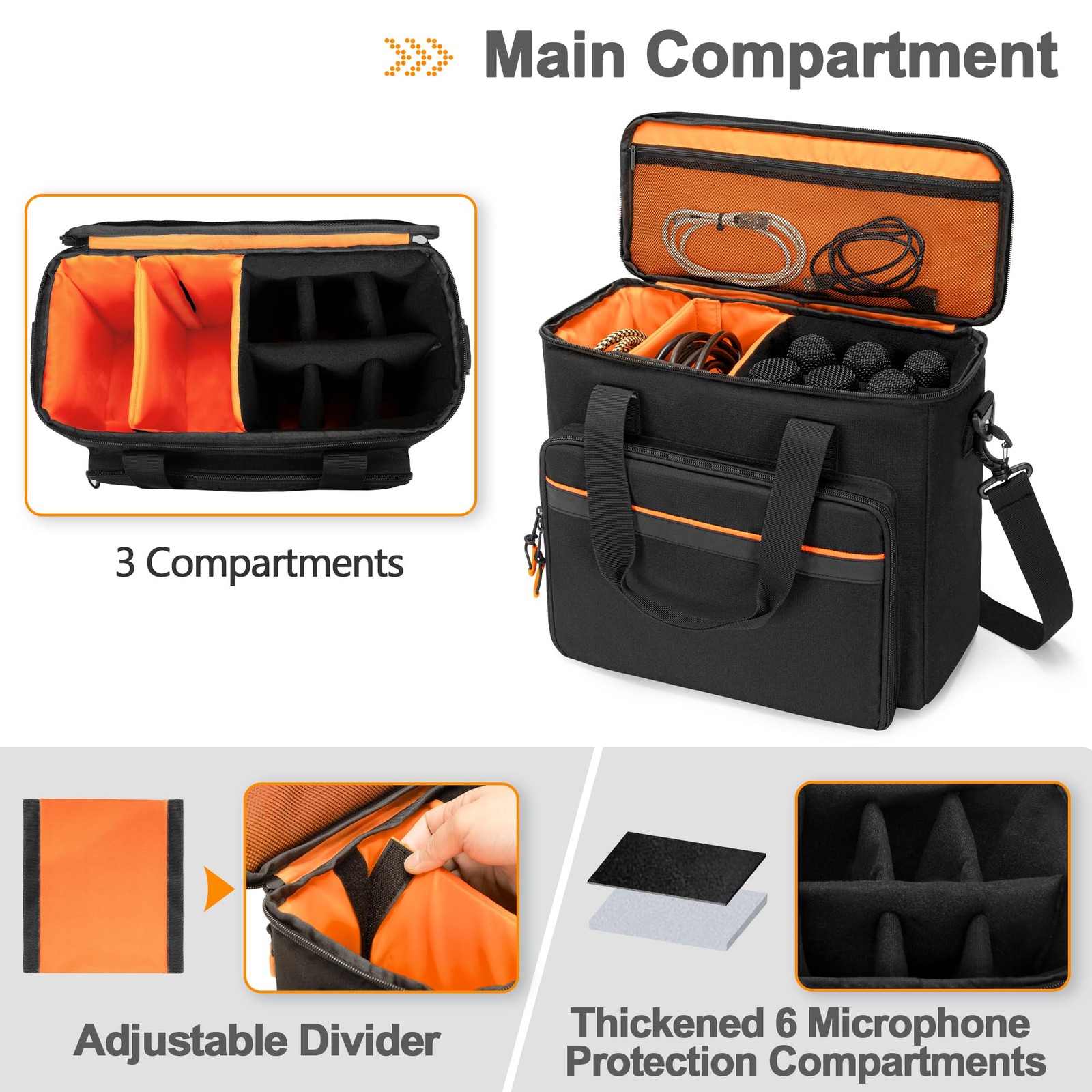 PGmoon 6 Slots Wireless Microphone Carrying Case, Mic Storage Standard, black