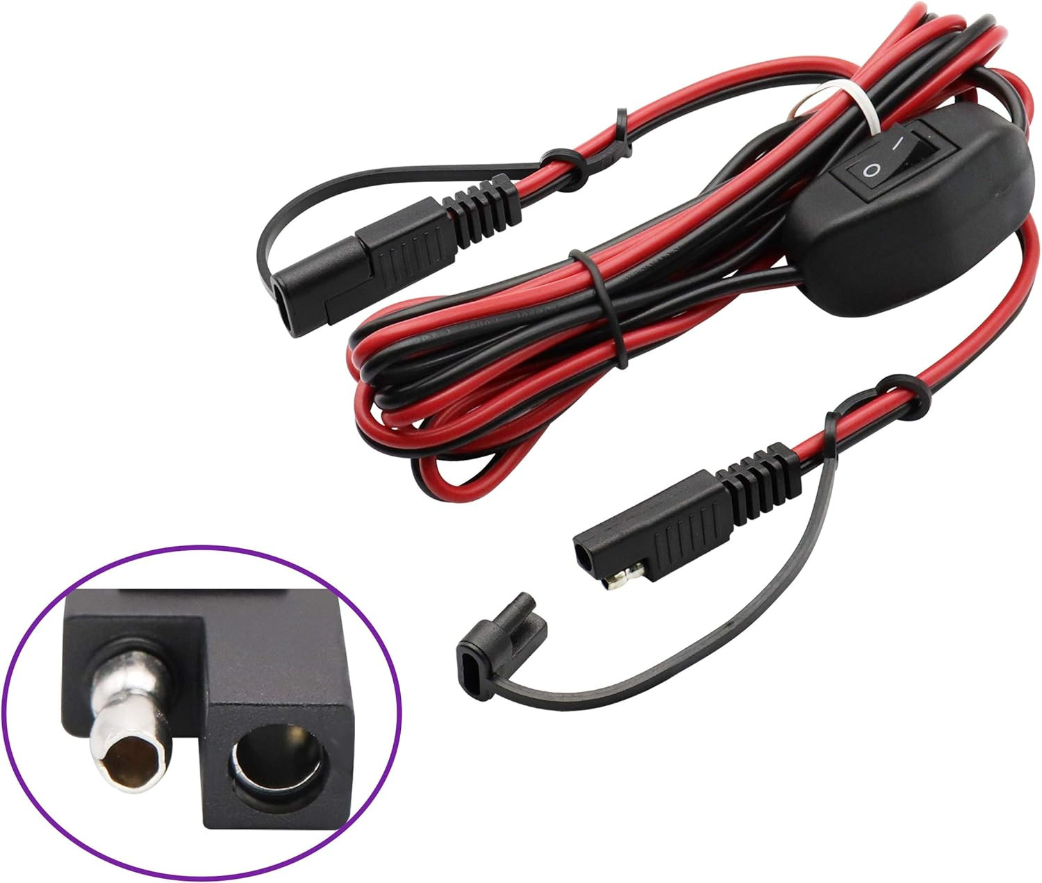SAE Extension Cable 16 AWG Wire Harness 12V-24V DC SAE to SAE Cable with Switch