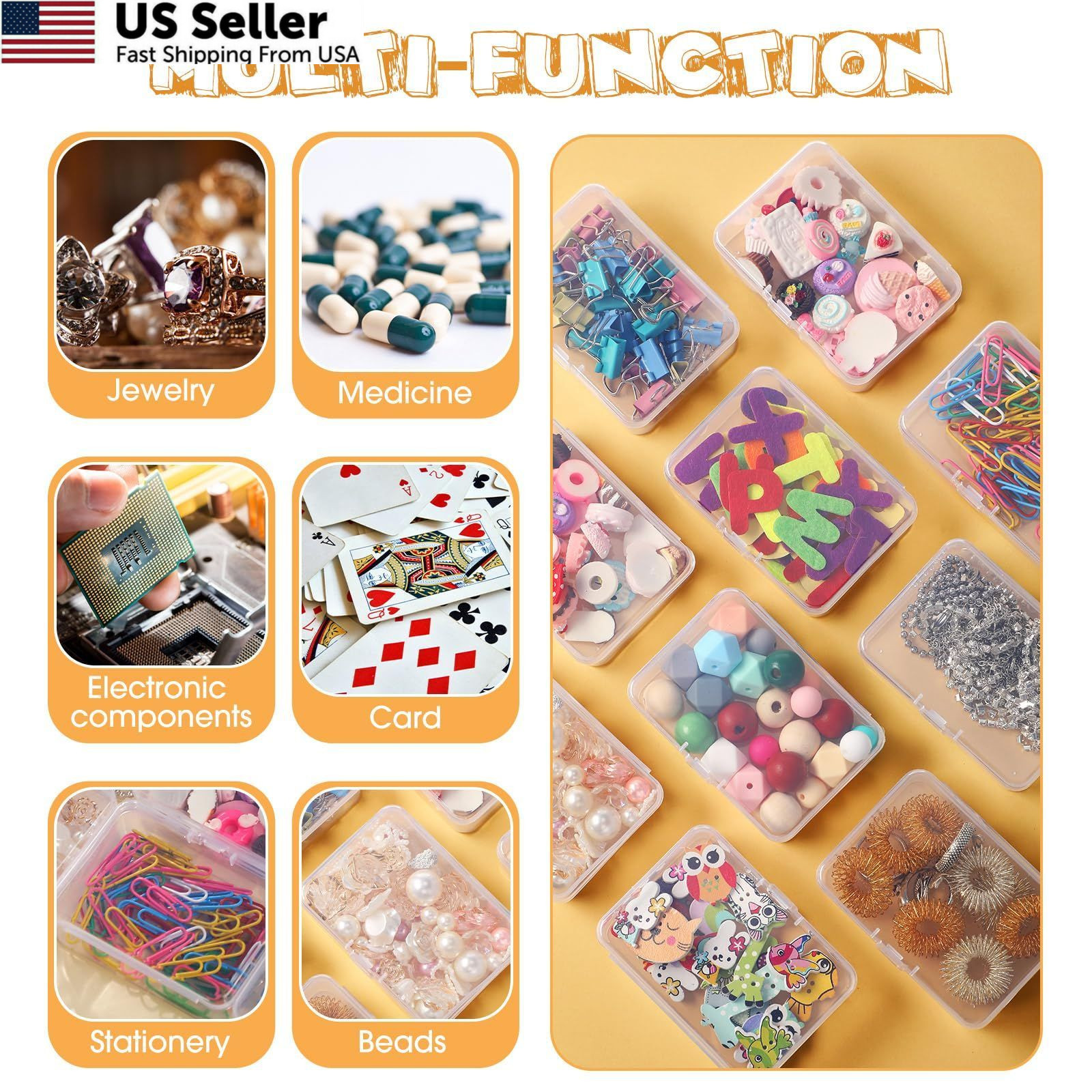 SATINIOR 100 Pcs Clear Plastic Beads Storage 3.27 x 2.13 x 1.02 Inch, clear