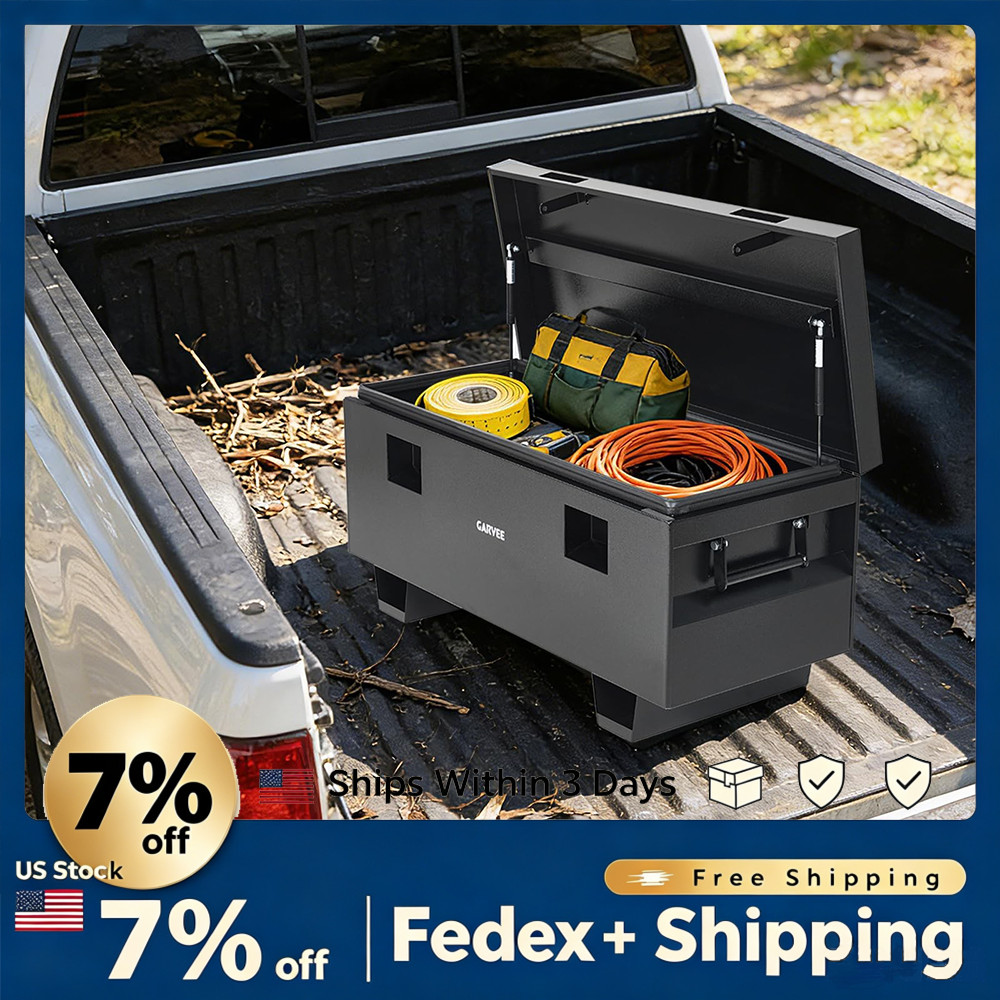 Truck Tool Box 36 Inch Heavy Duty Steel Jobsite Lockable Storage Box Black