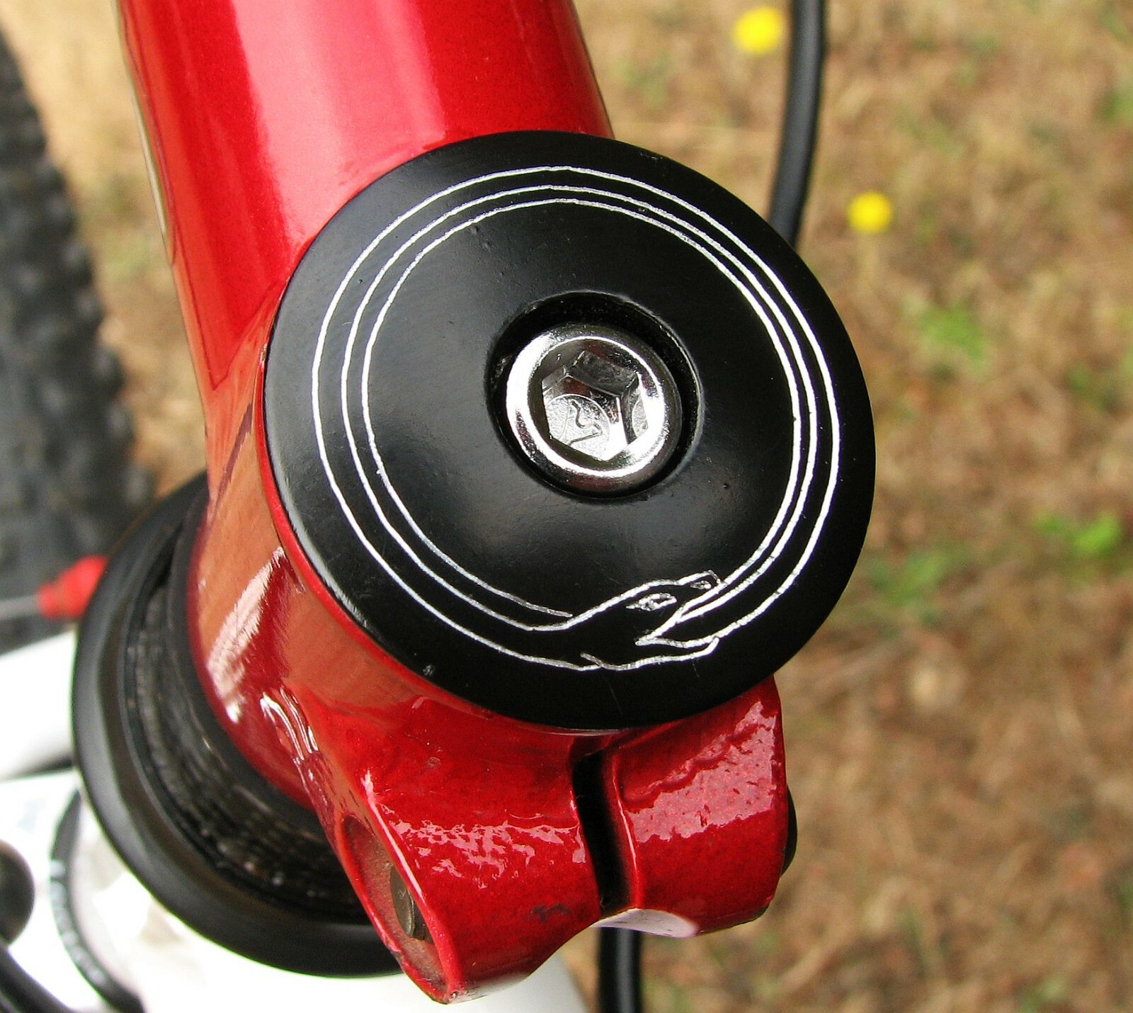 OUROBOROS HEADSET STEM TOP CAP 1 1/8" CUSTOM ENGRAVED BLACK