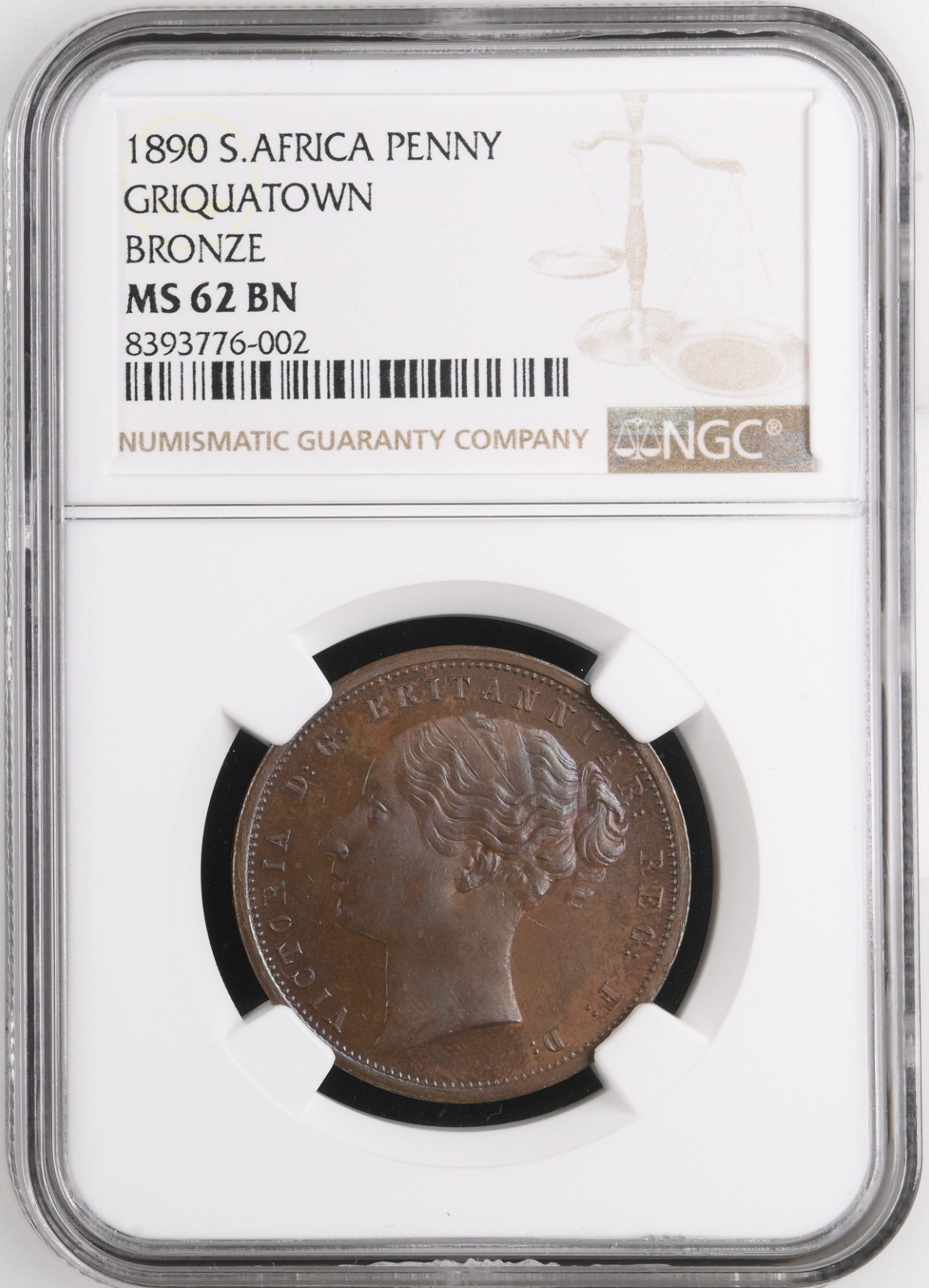 1890 Penny South Africa NGC MS 62 BN Griquatown Blue Patina Less Than 100 Mint.