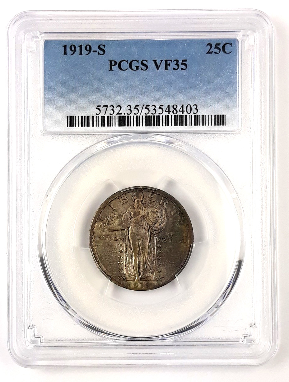 1919 S Standing Liberty Quarter ~ 90% silver ~ PCGS ~ VF35