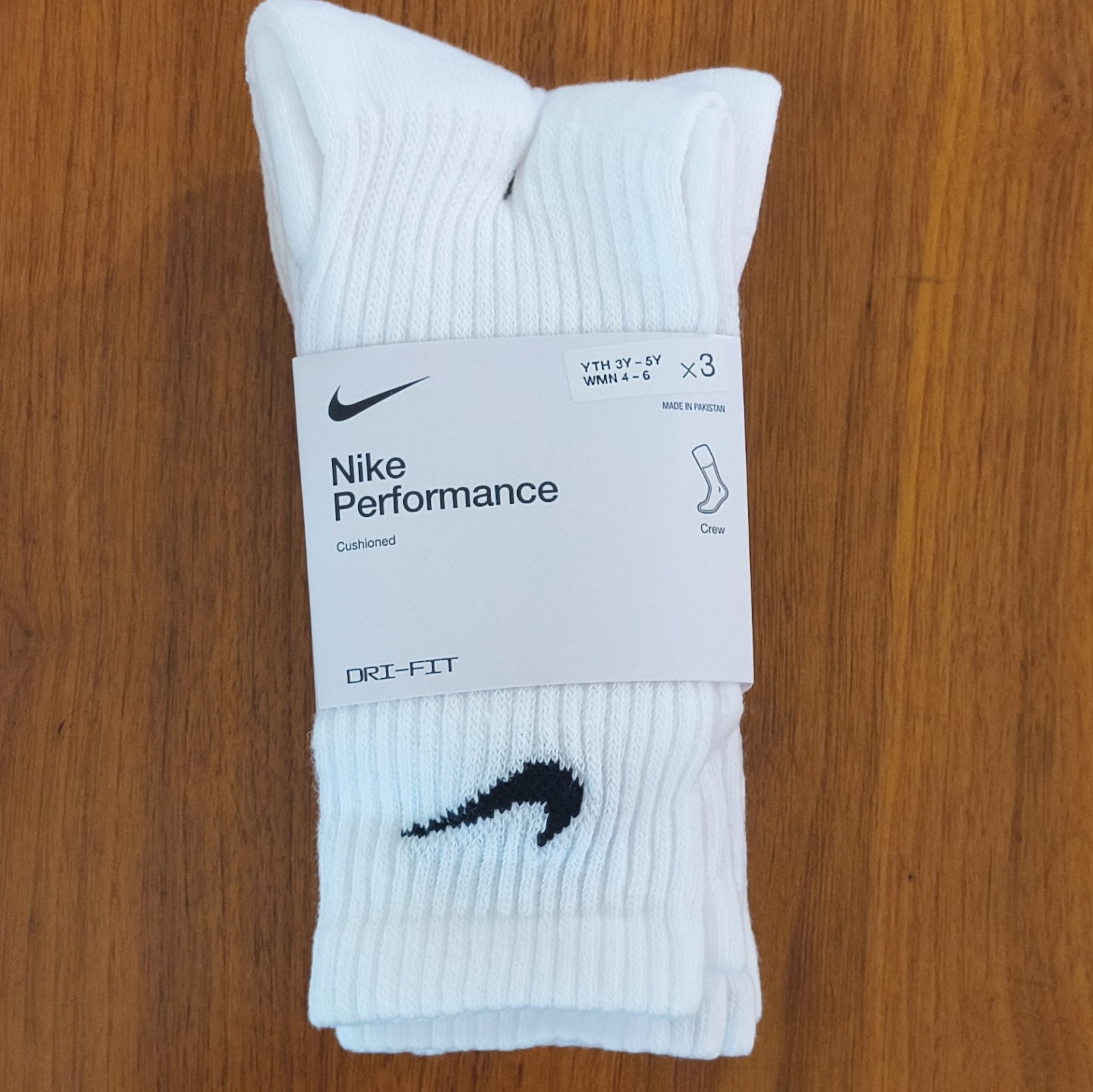 Nike Dri-FIT Cushioned Crew Socks White/Black 3-Pair Pack Size S