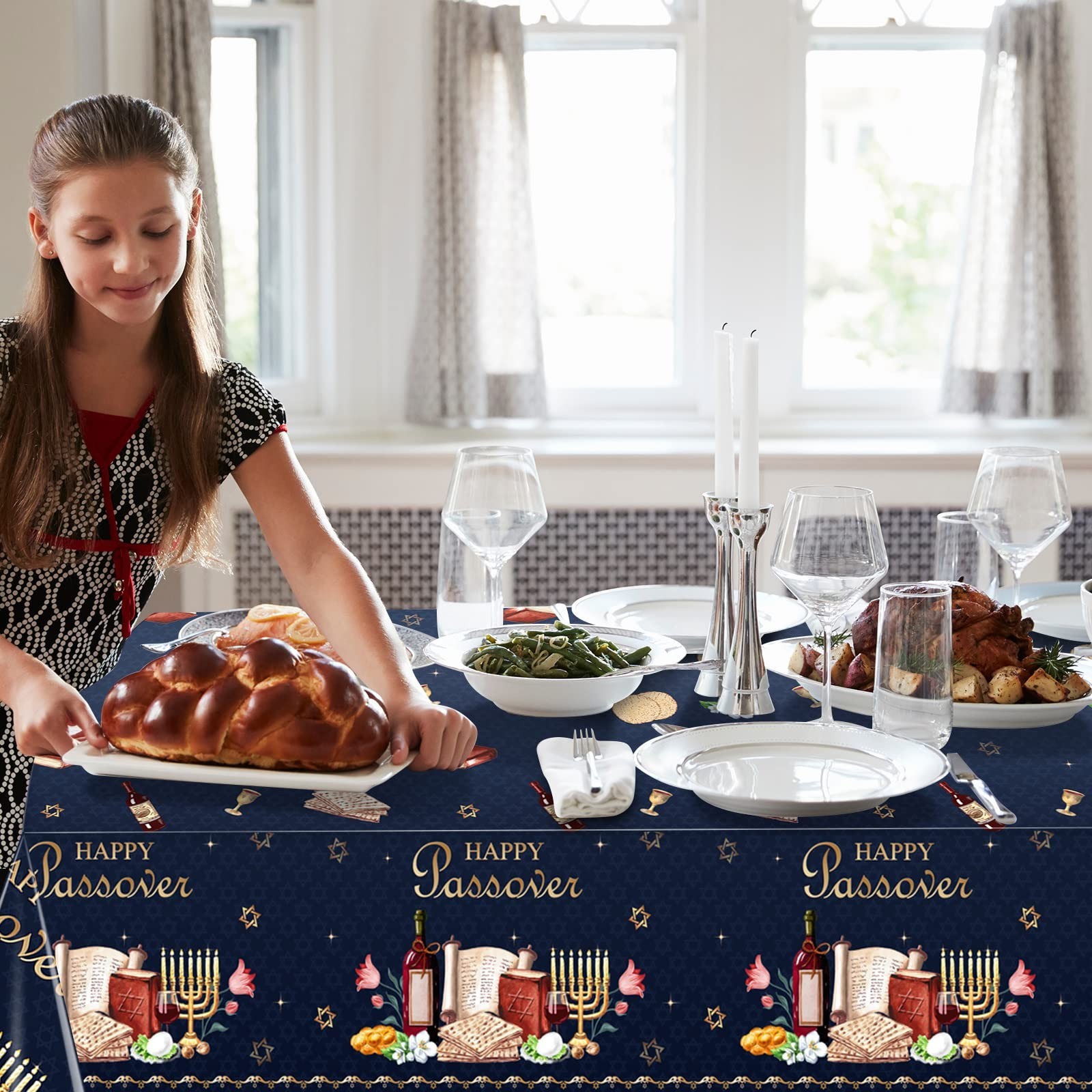 3Pack Happy Passover Tablecloth,Plastic Disposable Passover Tablecloth,Rectan...