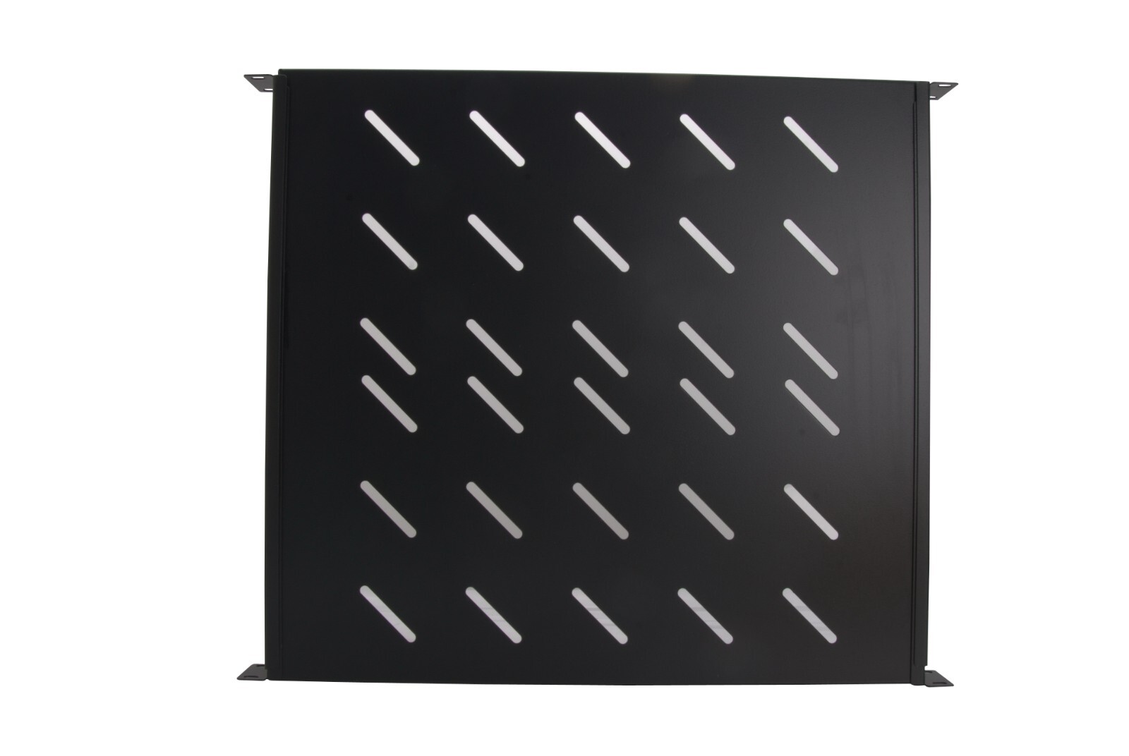 1U 19" Black 4-Post Vented Fixed Server Shelf Rack Mount, Adjustable 16in - 37in