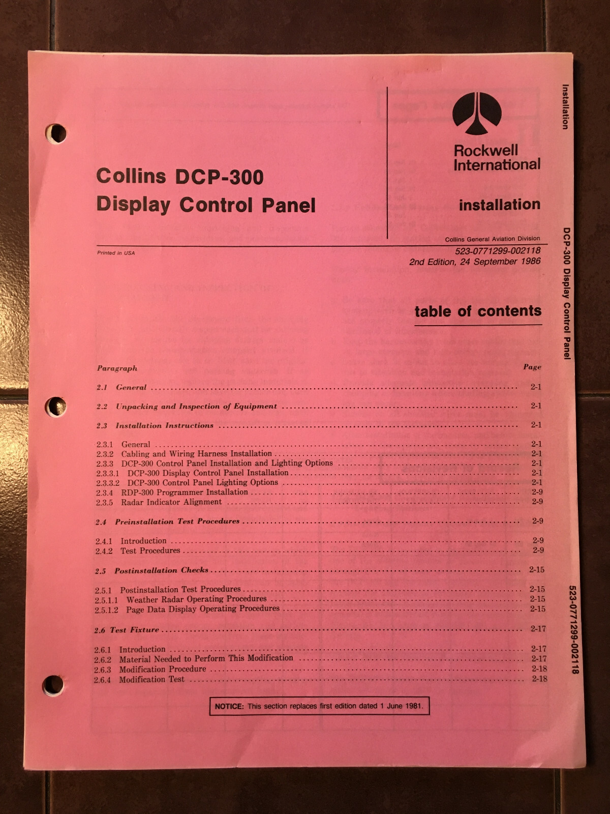 Collins DCP-300 Display Control Install manual